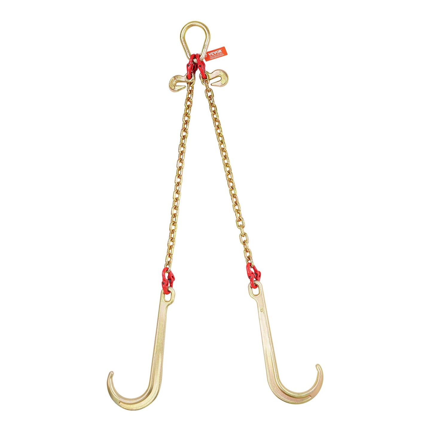 G80 V Bridle Chain, 5/16" x 2' Towing Chain Bridle with 15" J Hooks and Grab Hooks, Heavy Duty Transport Tow Chain Bridle with 10800 lbs Safe Working Load for Flatbed Truck Wrecker Recovery