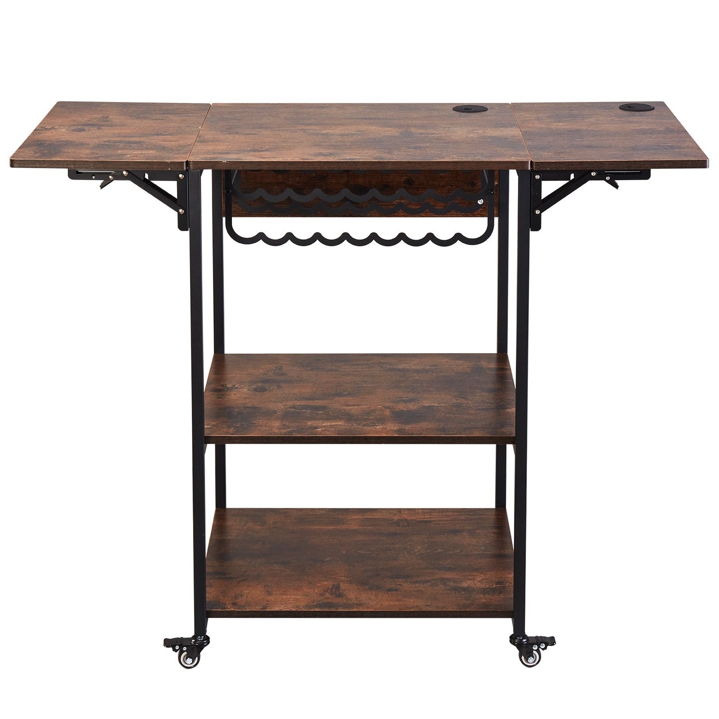 Heizpresstisch, 3-stufiger, fahrbarer Heizpressenständer, faltbarer Ständer für Transfermaschinen mit Rollen und Vinylrollenhalter, rollbare Metallwerkbank für Sublimationsmaschinen, Braun