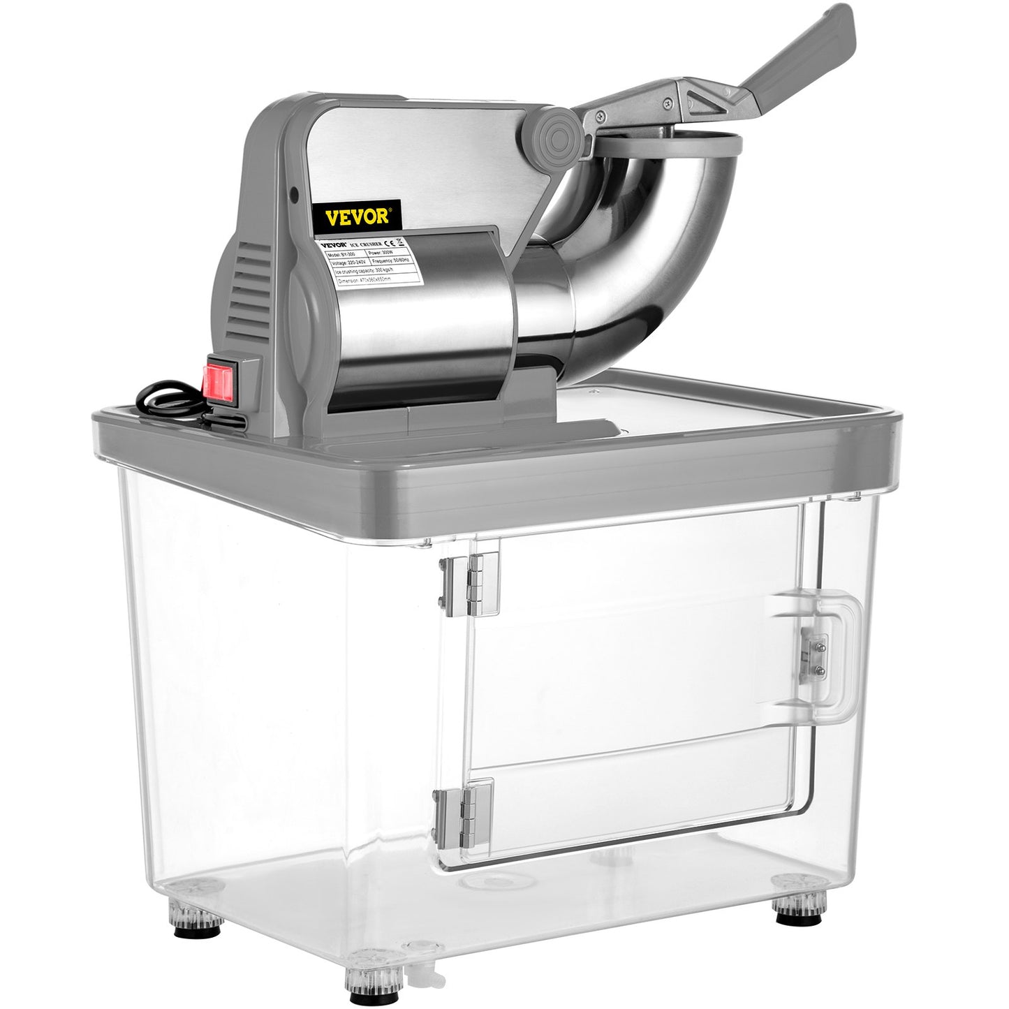 Gewerbliche Schneeeismaschine (180 kg/h), Gewerbliche Schneeballmaschine (1450 U/min), Schneeeismaschine mit isolierter Eisbox, Schneeeismaschine aus Edelstahl, silberfarben