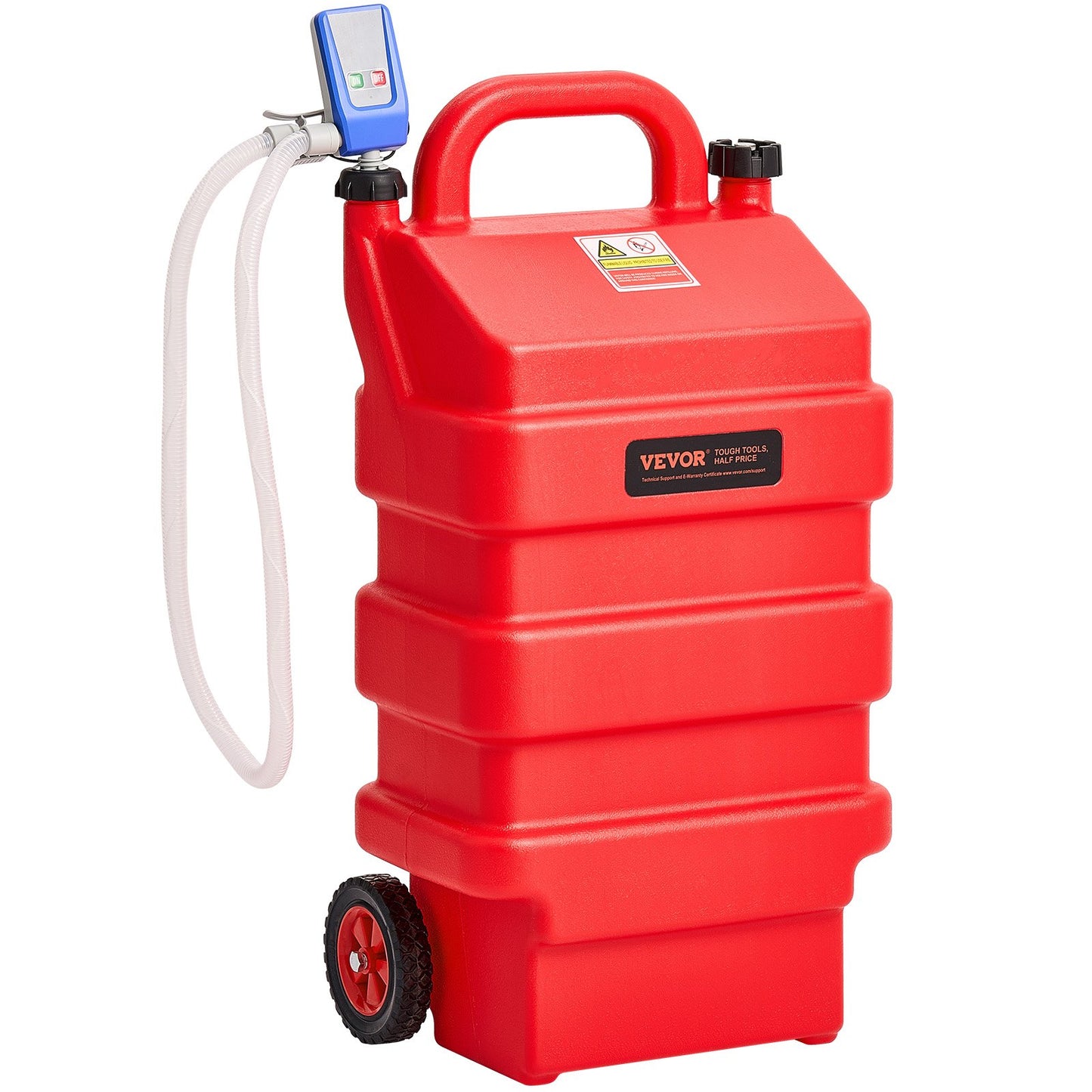 Fuel Caddy, 16 Gallon, Portable Fuel Tank with 12V DC 2.5 GPM Electric Fuel Transfer Pump, 4 ft Delivery Hose & Auto-Stop Sensor Nozzle, Tank Adapters, Suitable for Diesel & Gasoline, Red