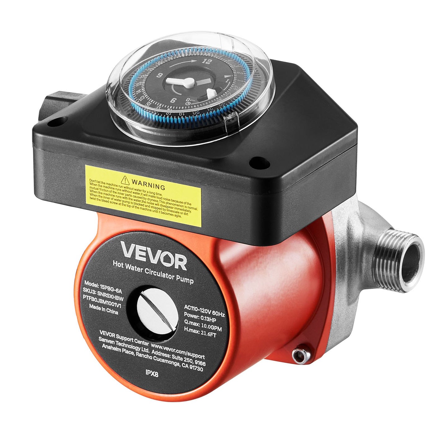 Warmwasserzirkulationspumpe mit Zeitschaltuhr, 38 l/min Sofort-Zirkulationspumpen-Set, Zirkulationssystem, 100 W, Wechselstrom 220–240 V, G3/4-Zoll-auf-G1/2-Zoll-Anschluss, für Boiler und Solarwarmwasserbereiter