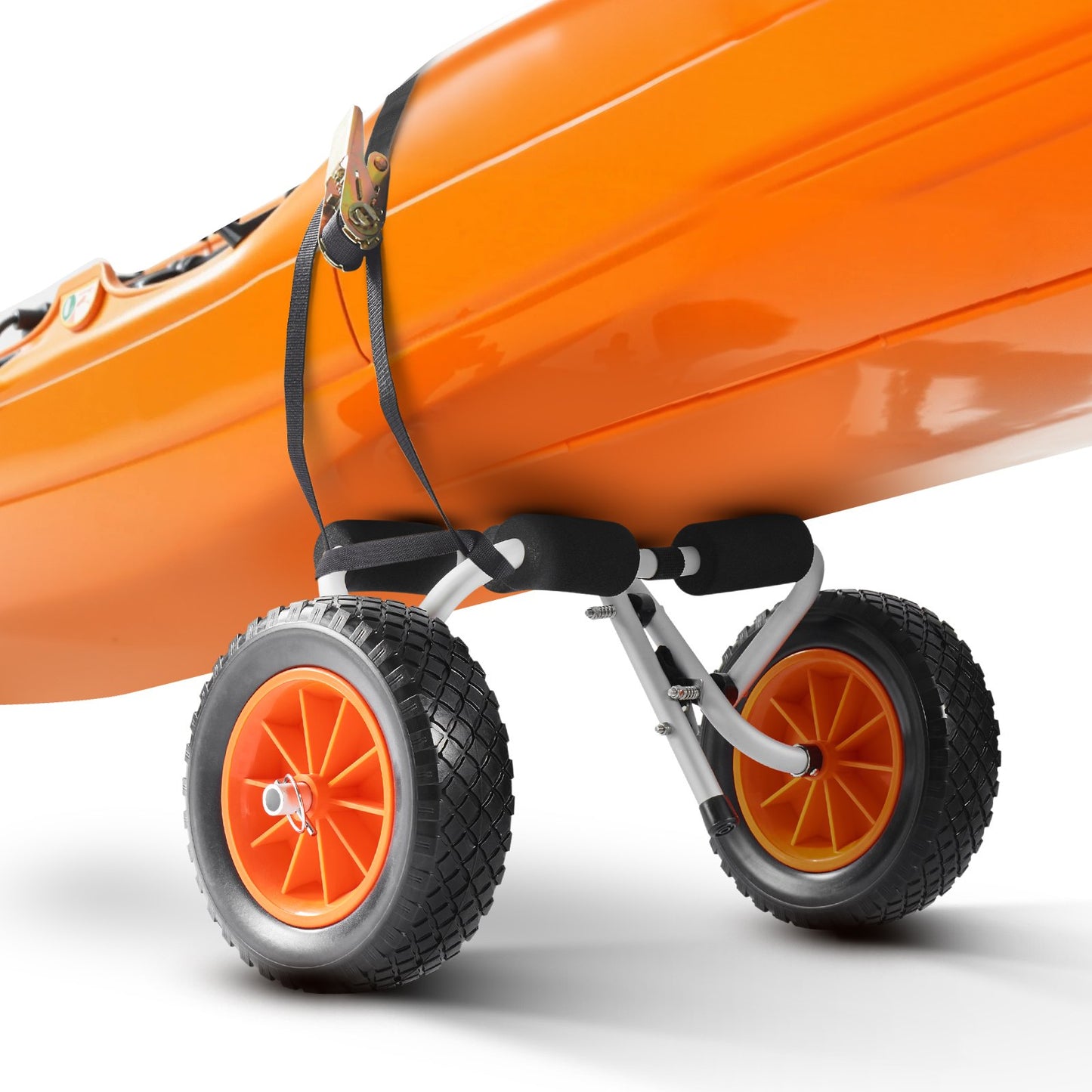 Kajakwagen, 90 kg Tragkraft, faltbarer Kajakwagen mit 25,4 cm Vollgummireifen und 1 Ratschengurt, Paddleboard-Wagen zum Transport von Kajaks, Kanus, Paddleboards, Schwimmmatten und Jon-Booten