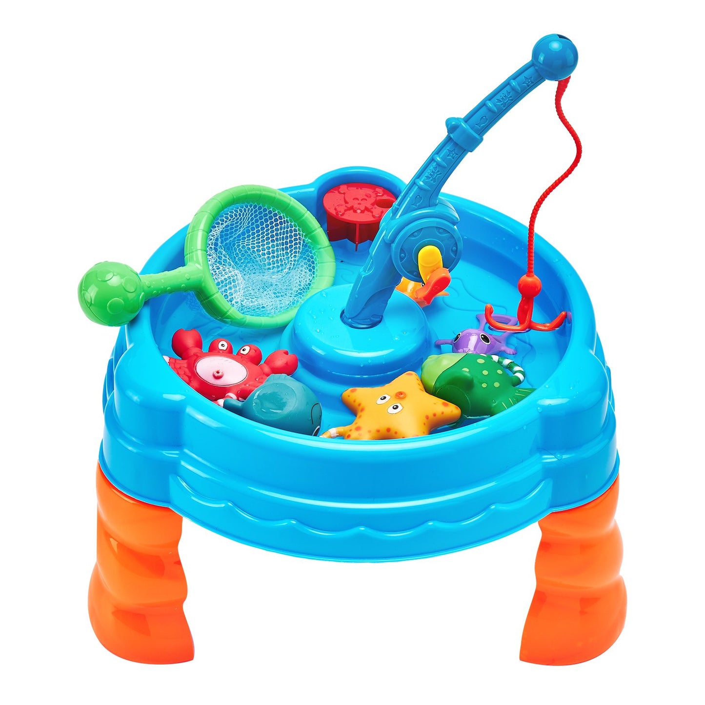 Wassertisch für Kleinkinder, Sinnes-Aktivitätstisch für Kinder, Wasserspielset „Fisch und Planschen“ mit 9-teiligem Spielzeugzubehör, Sommer-Wasserspieltisch mit Angelspielset für Jungen und Mädchen ab 3 Jahren