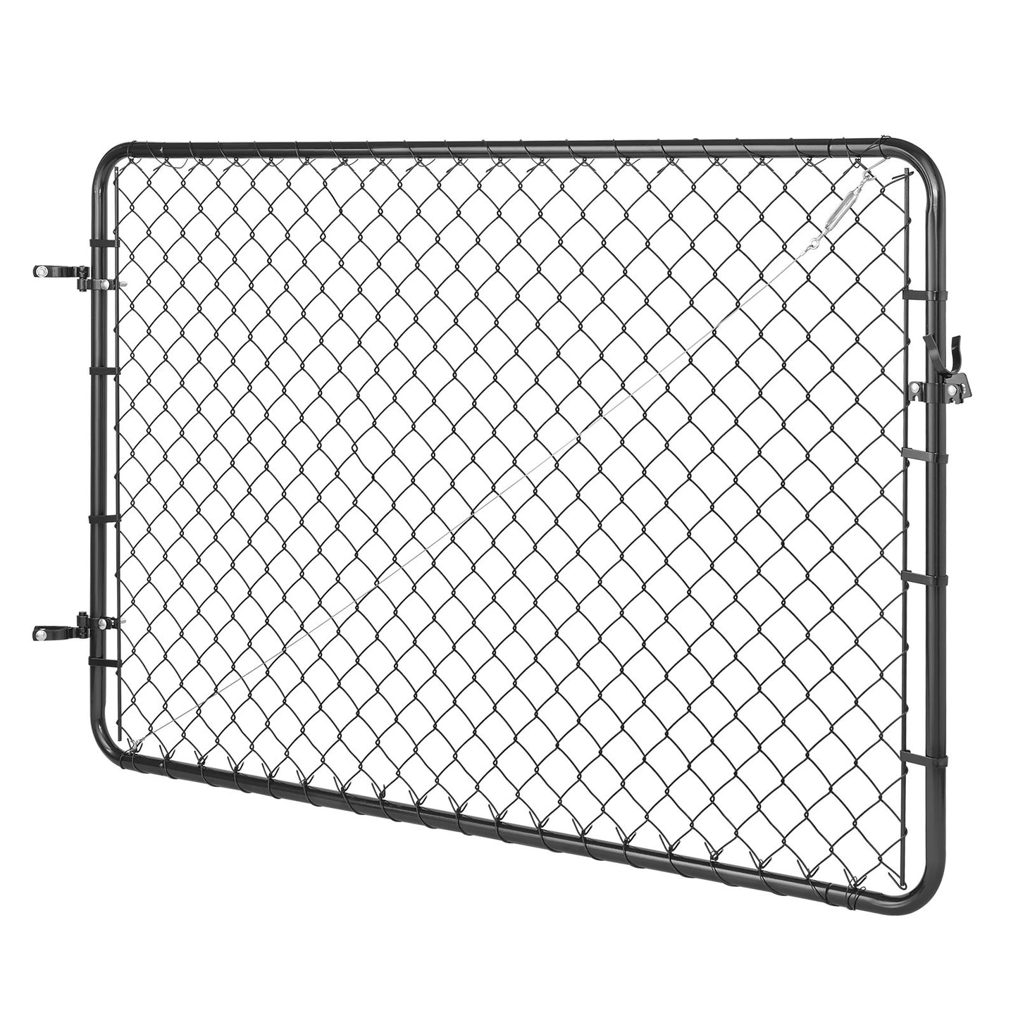 Chain Link Fence Gate, 72 x 48 in, Adjustable Chain Link Fence Panel, Fit 2.2-6 ft (W) x 6 ft (H) Garden Fence Gate Opening, Fencing Gate with Plastic Coating, for Farm Black, Posts Not Included