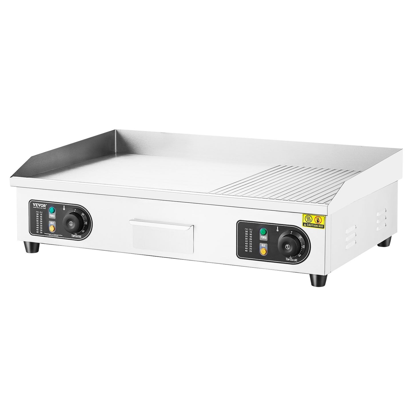 Gewerblicher elektrischer Grill, 4400 W, Tischgrill mit halbflacher Oberfläche, einstellbare Temperatur von 50 °C bis 300 °C, 73 x 40 x 1 cm Edelstahlgrillplatte mit 2 Schaufeln und 2 Bürsten für Zuhause oder Restaurant