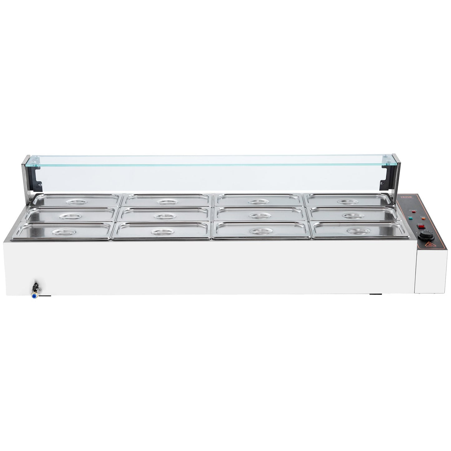 12-Pan Commercial Food Warmer, 12 x 5QT Electric Steam Table with Glass Cover, 1700W Countertop Stainless Steel Buffet Bain Marie 86-185°F Temp Control for Catering, Restaurants, Silver