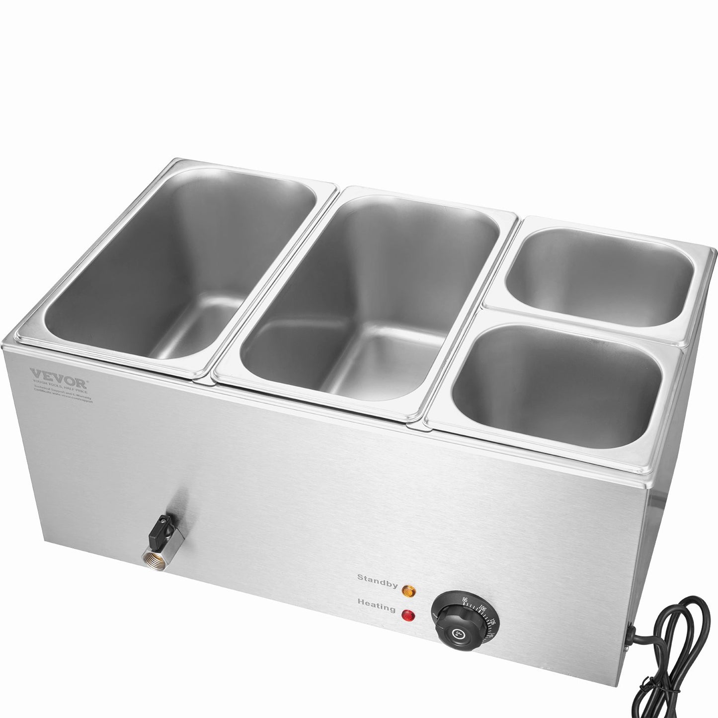 4-Pan Commercial Food Warmer, 15.5L Electric Steam Table, 1200W Professional Countertop Stainless Steel Buffet Bain Marie with 86-185°F Temp Control for Catering and Restaurants, Silver