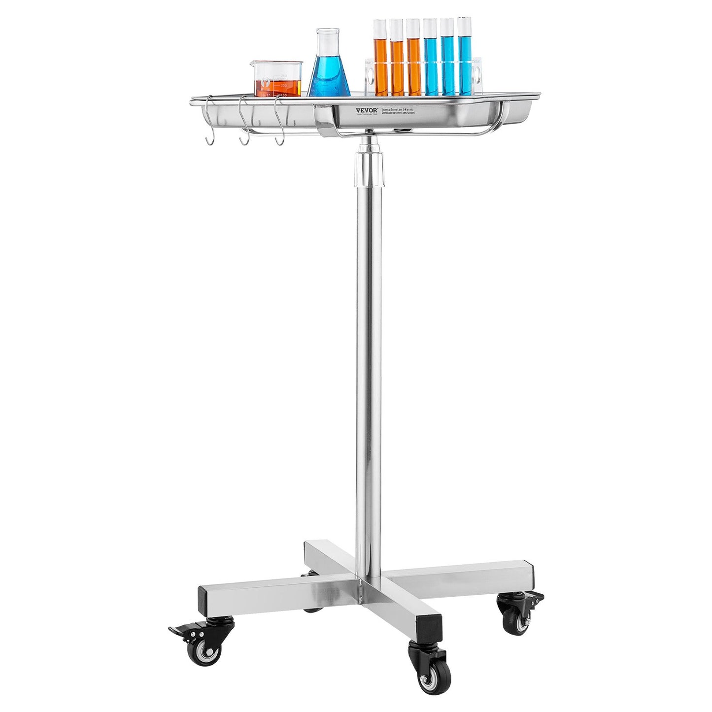 Mayo-Ständer, Mayo-Tablett aus Edelstahl, Tragkraft bis zu 16 kg, höhenverstellbar von 64 cm bis 101 cm, medizinisches Tablett auf Rollen mit abnehmbarem Tablett für Spa, Salon, Klinik und Körperpflege
