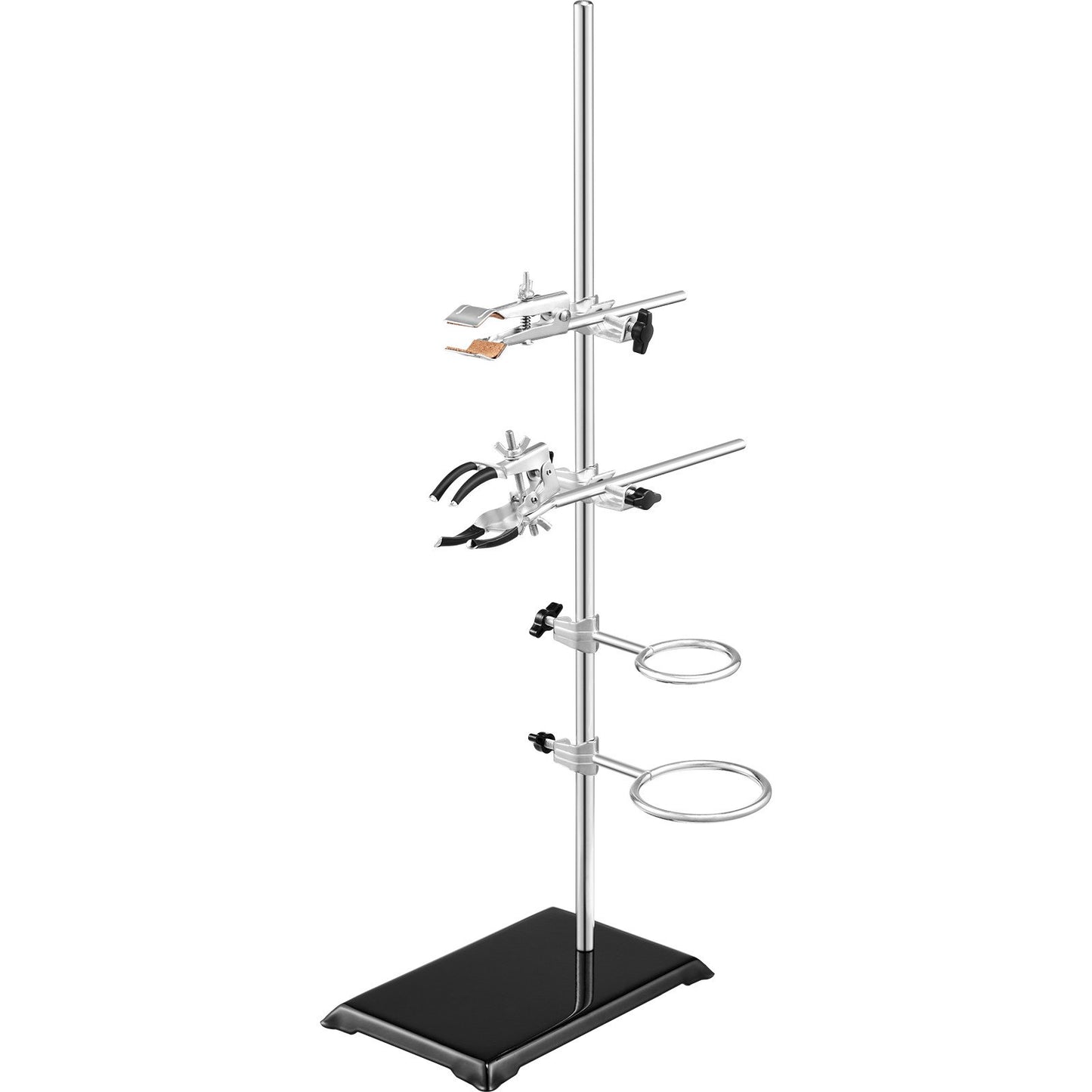 Lab Stand Support, Laboratory Retort Support Stand 2 Sets, Steel Lab Stand 59.9 cm Rod and 21.1 x 13.5 cm Cast Iron Base, Includes Flask Clamps, Burette Clamps and Cross Clamps