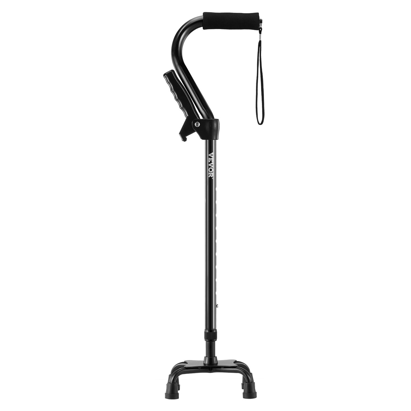 Quad Walking Cane, 10-Level Height Adjustable Walking Stick with 4-Pronged Stable Base, Lightweight & Portable Aluminum Mobility Walking Aid for Seniors Adults Man Woman, 250LBS Loading Capacity
