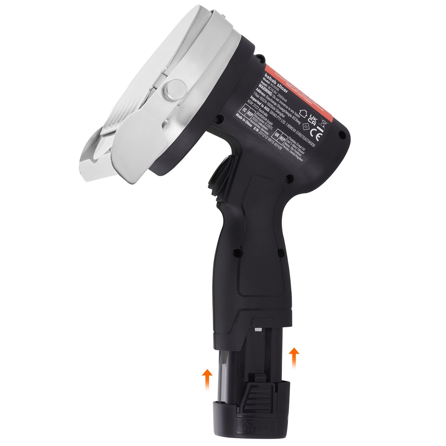 Elektrisches Shawarma-Messer, 80-W-Akku-Profi-Messer für türkische Küche, Gyros-Schneider aus Edelstahl für den gewerblichen Einsatz, Döner-Kebab-Fleischschneider mit 2 Klingen, Ø 100 mm, Schnittstärke 0–8 mm einstellbar