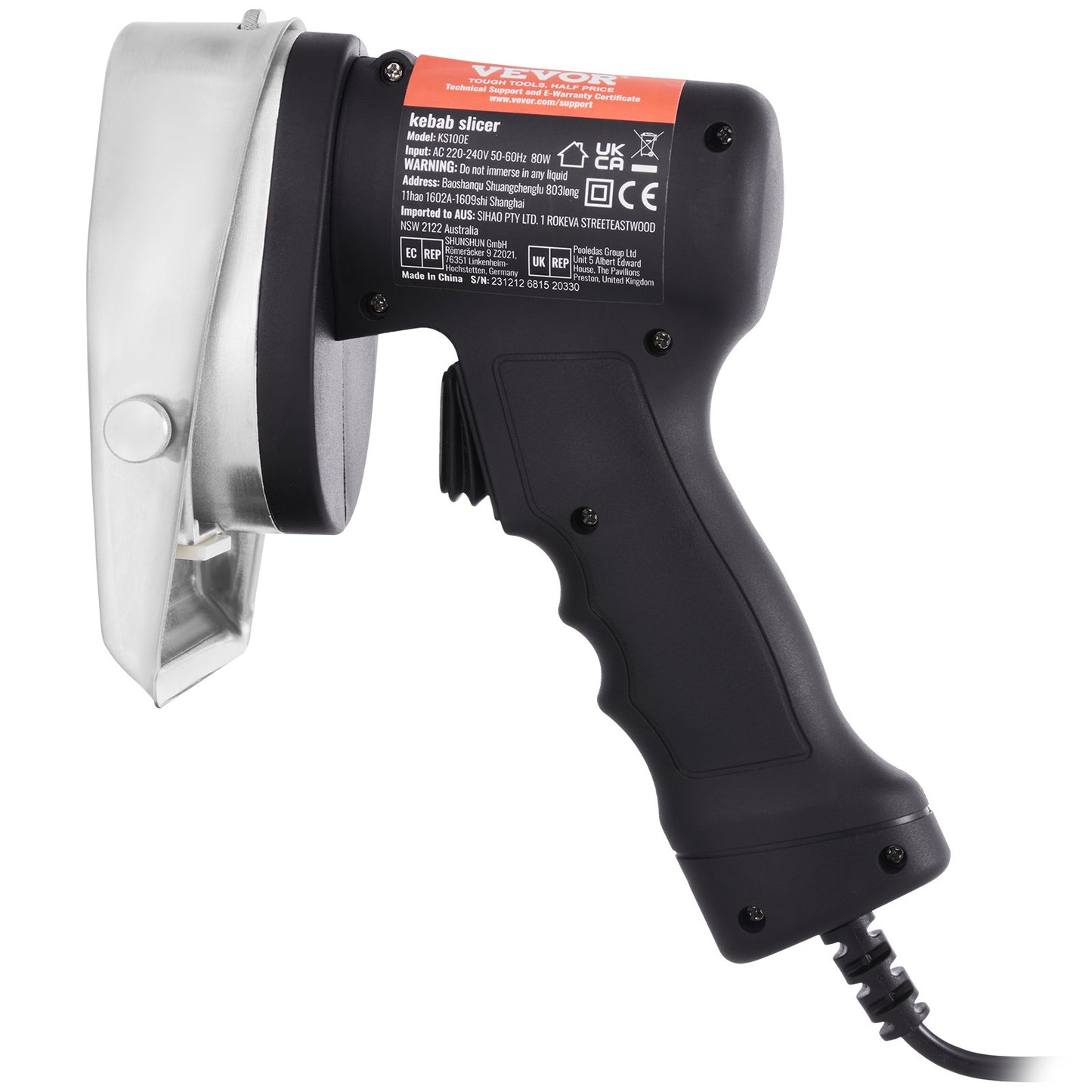 Electric Shawarma Knife, 80W Professional Turkish Kebab Knife, Commercial Stainless Steel Gyro Cutter, Doner Kebab Meat Slicer with 2 Blades, Φ4"/100mm Blade Diameter, 0-8mm Adjustable Thickness