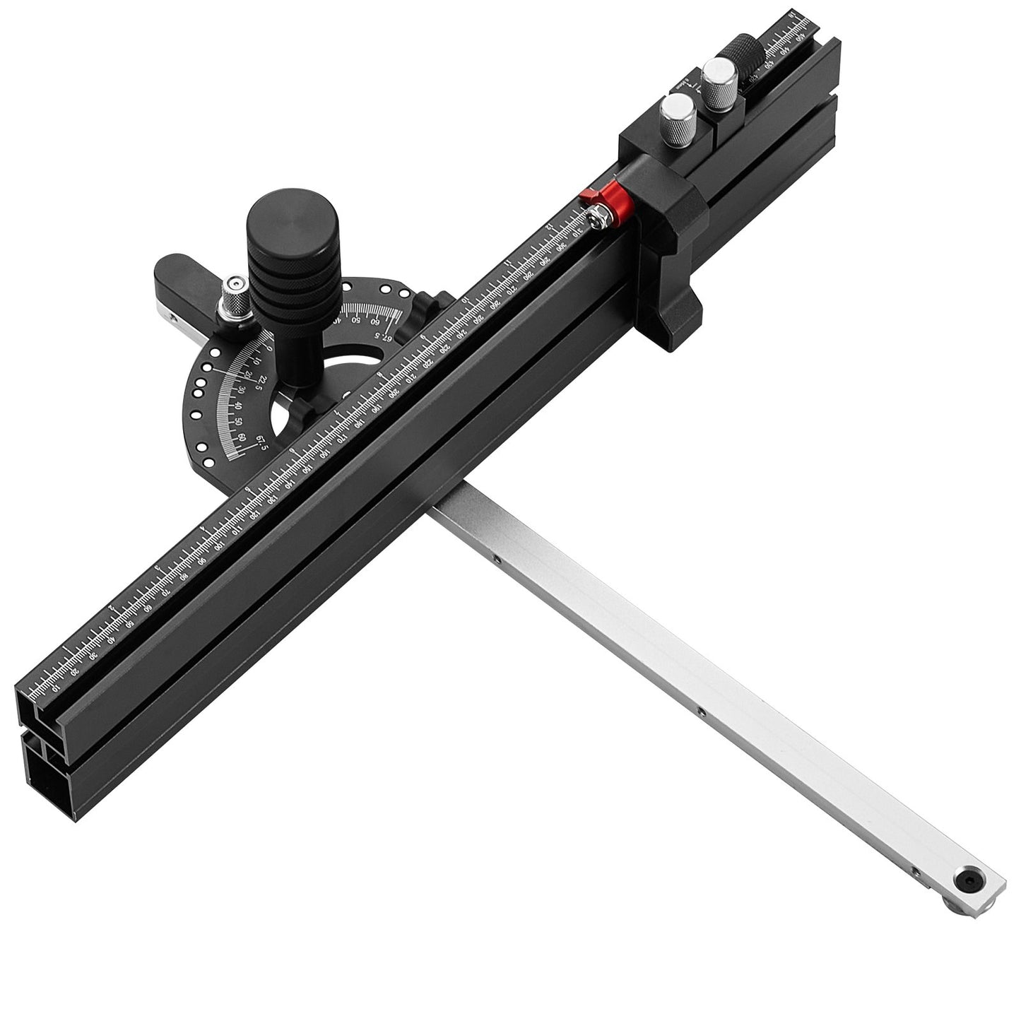 Precision Miter Gauge, Standard Slot 19 x 9.5 mm, Aluminum Alloy Table Saw Miter Gauge with 45.7 cm Grating 15 Angle Stops Adjustable Spring Loaded Plunger and Removable Disc, for Woodworking