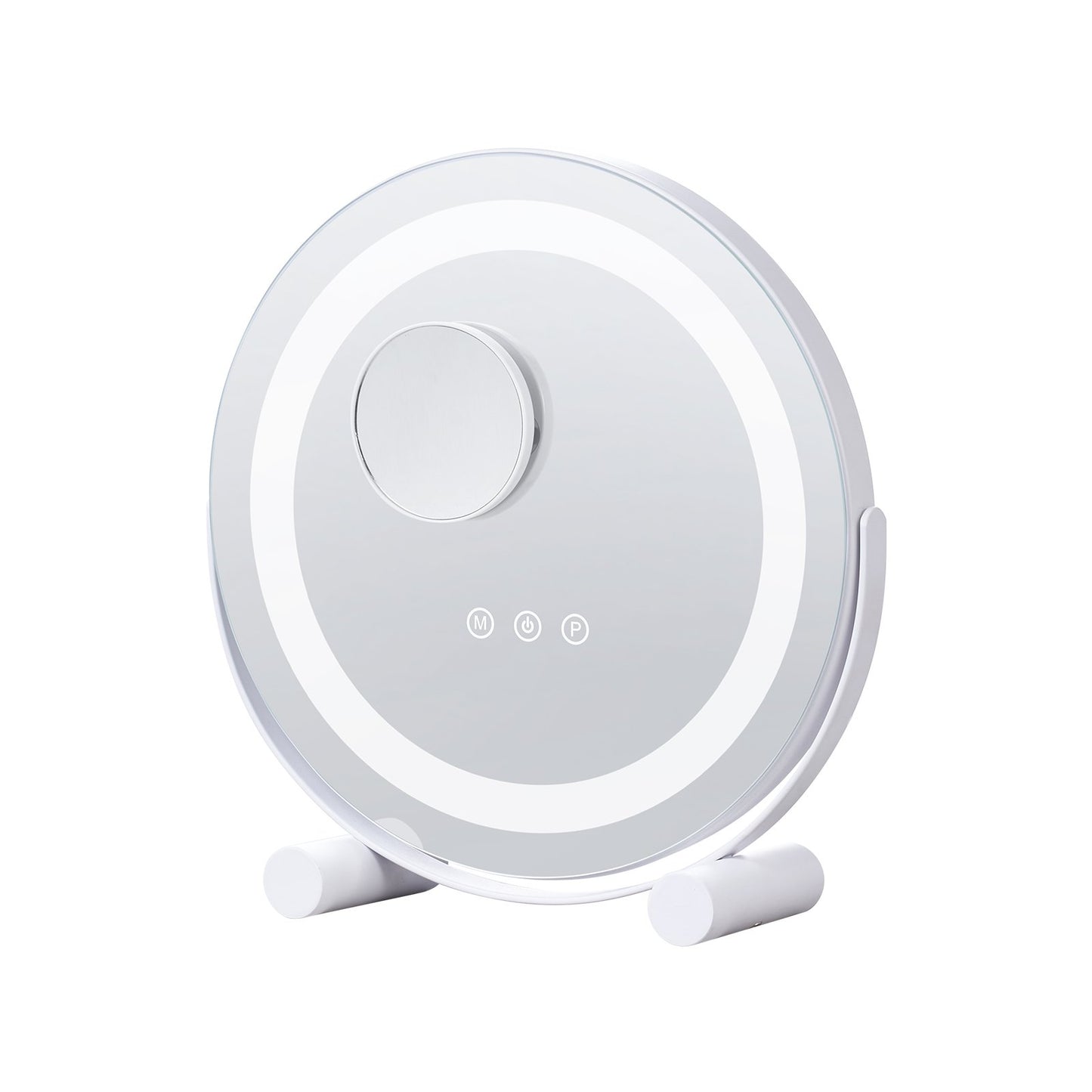 12-Zoll-Schminkspiegel mit Beleuchtung, LED-Schminkspiegel mit 3 Farblichtmodi, 5-facher Vergrößerung, intelligenter Touch-Steuerung, 360°-Drehung, runder beleuchteter Schminkspiegel für den Schlafzimmertisch (Weiß)