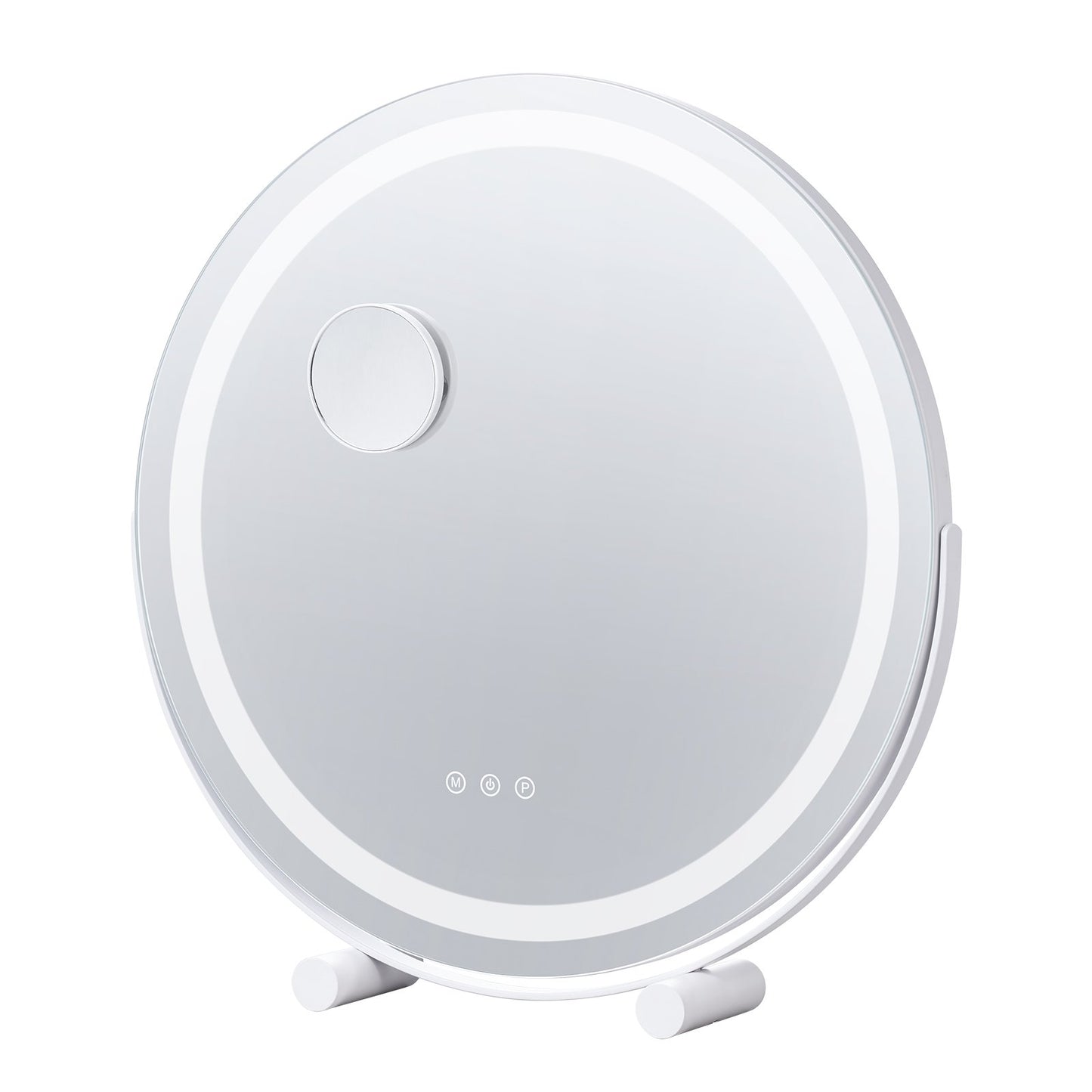 20-Zoll-Schminkspiegel mit Beleuchtung, LED-Schminkspiegel mit 3 Farblichtmodi, 5-facher Vergrößerung, intelligenter Touch-Steuerung, 360°-Drehung, runder beleuchteter Schminkspiegel für den Schlafzimmertisch (Weiß)