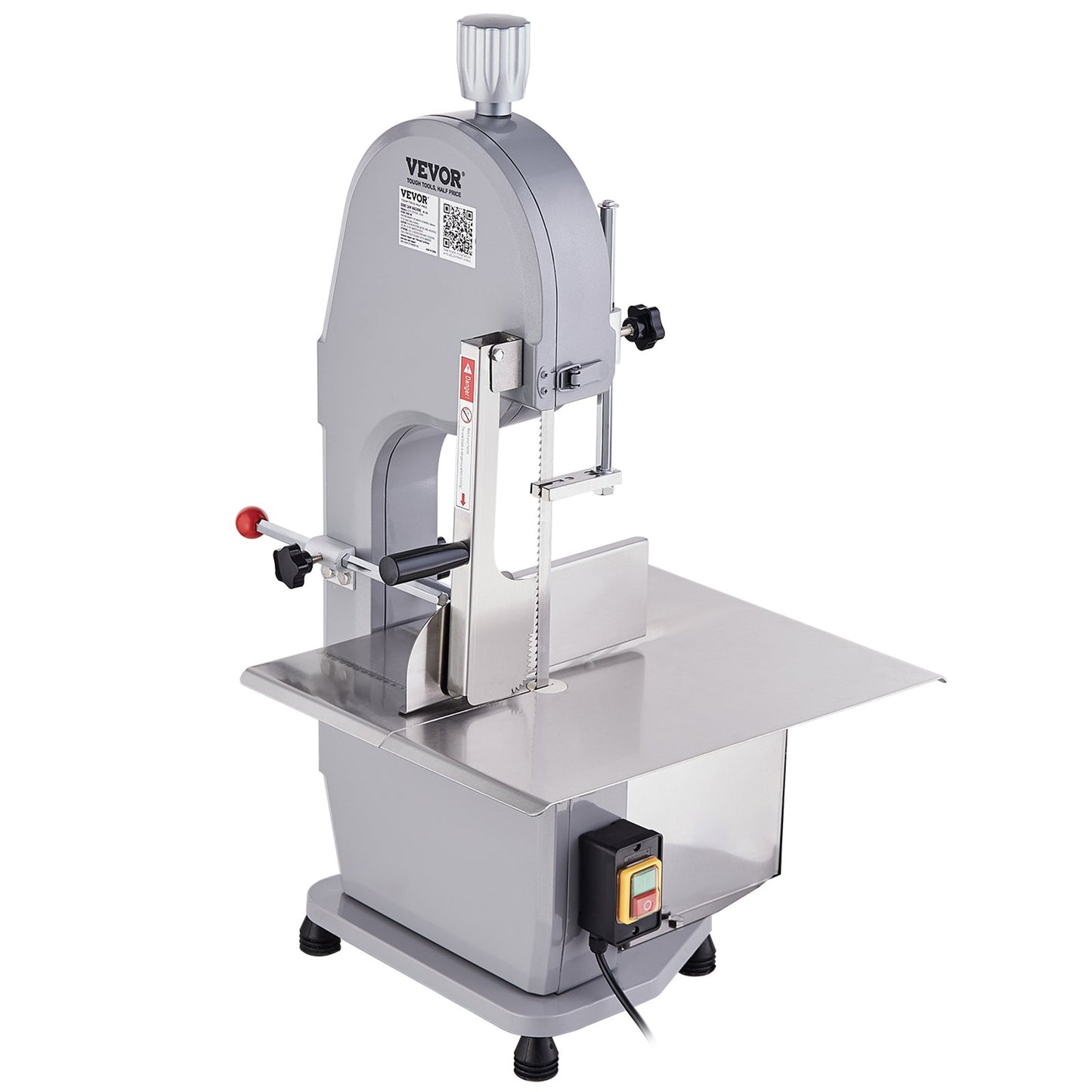 Commercial Electric Meat Bandsaw, 1100W Stainless Steel Countertop Bone Sawing Machine, Workbeach 19.3" x 15", 0.16-7.9 Inch Cutting Thickness, Frozen Meat Cutter with 5 Blades for Rib Pork Beef