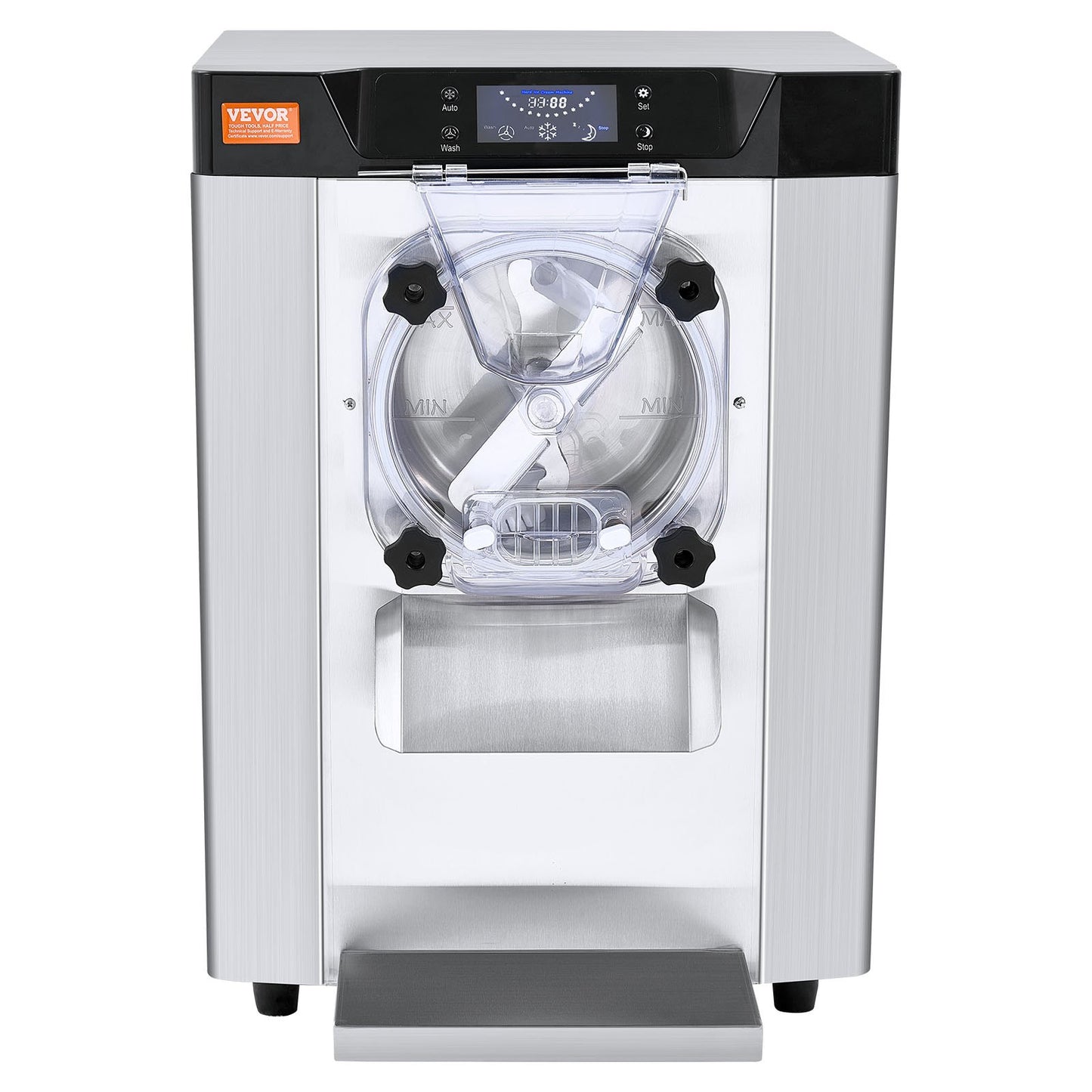 Gewerbliche Eismaschine, 12 l/h Leistung, 1295 W, Tischgerät für festes Eis, 4,5 l Edelstahlzylinder, LED-Panel, automatische Reinigung, Vorkühlung, für Restaurants und Imbissstände