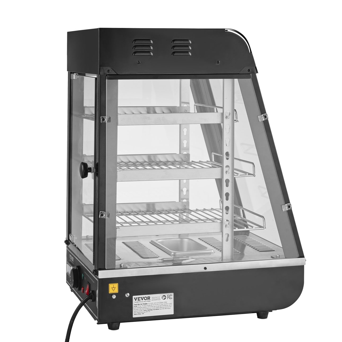 3-Tier Commercial Food Warmer Display, 1000W Food Display Warmer with Light, Adjustable Shelf and Temperature Display, 30℃~85℃ Steam Heating, 57L for Hamburger, Pizza, Bread, Fried Chicken