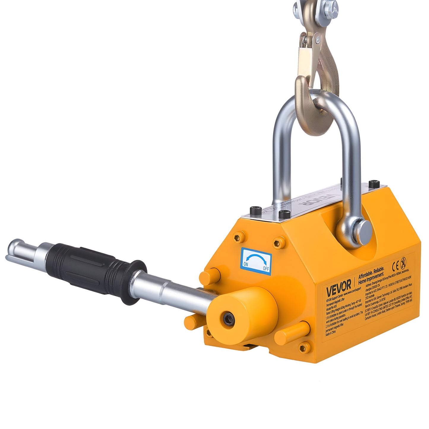 Permanent Magnetic Lifter, 400 kg Pulling Capacity, Heavy Duty N42 Neodymium Lifting Magnet with Release Handle and Steel Hook, Used in Shop Crane and Hoist, for Lifting Plate Steel, Board
