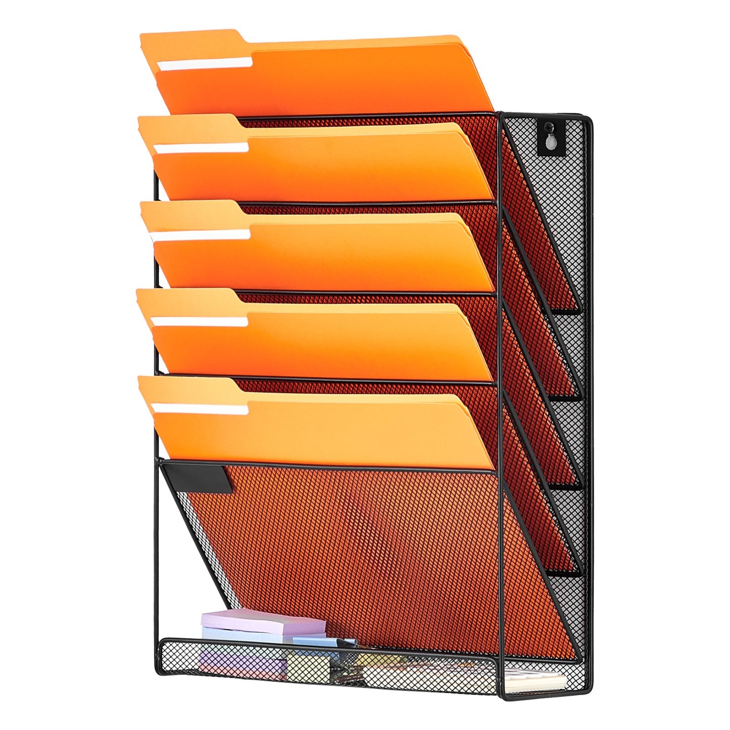 File Wall Rack, One-Piece 6 Pockets Mesh Wall File Holder, Wall Mounted Magazine Mail Paper & Document Storage Folder, Metal Wall File Organizer with Nametag Label, for Office Home & School