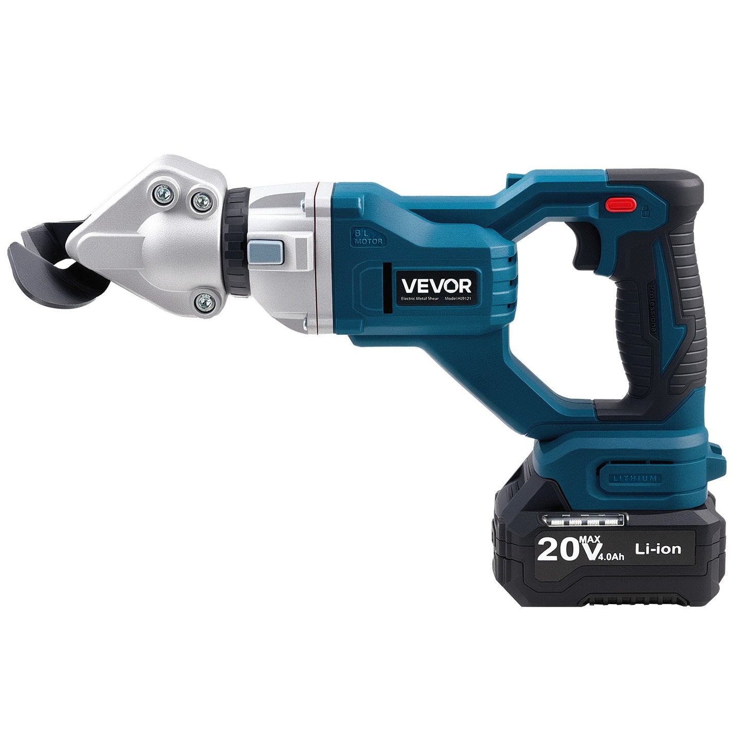 Metallschere, Akku-Blechschneider mit 360° schwenkbarem Kopf, Doppelklingen, 220 V AC / 20 V DC, schneidet 1,22 mm verzinkten Stahl, 1 mm Edelstahl, Aluminium, Kunststoff, Karton, 2800 Hübe/min