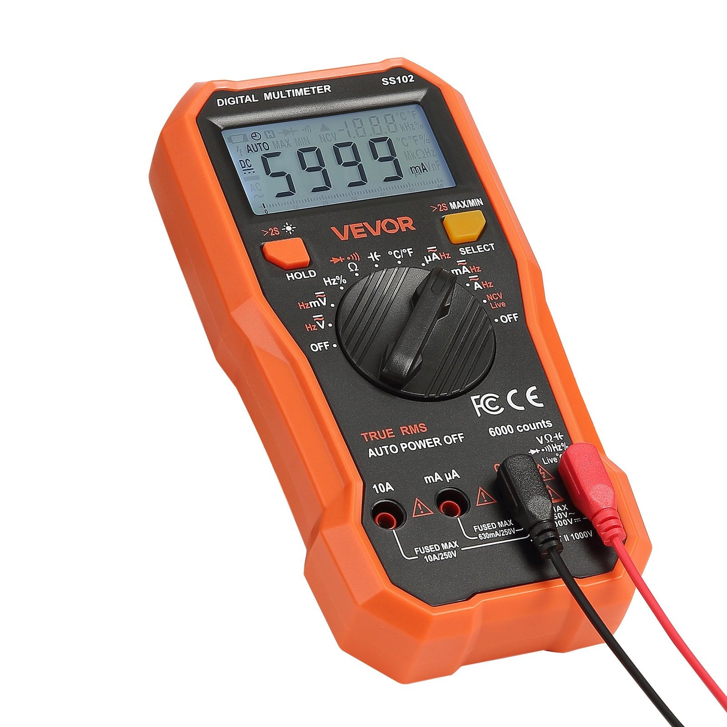 Digitales Multimeter, 6000-Count-TRMS-DC/AC-Voltmeter-Stromprüfer, professionelles NCV-Multimeter für Strom-, Spannungs-, Widerstands-, Kapazitäts-, Tastverhältnis-, Temperatur-, Dioden- und Durchgangsprüfung