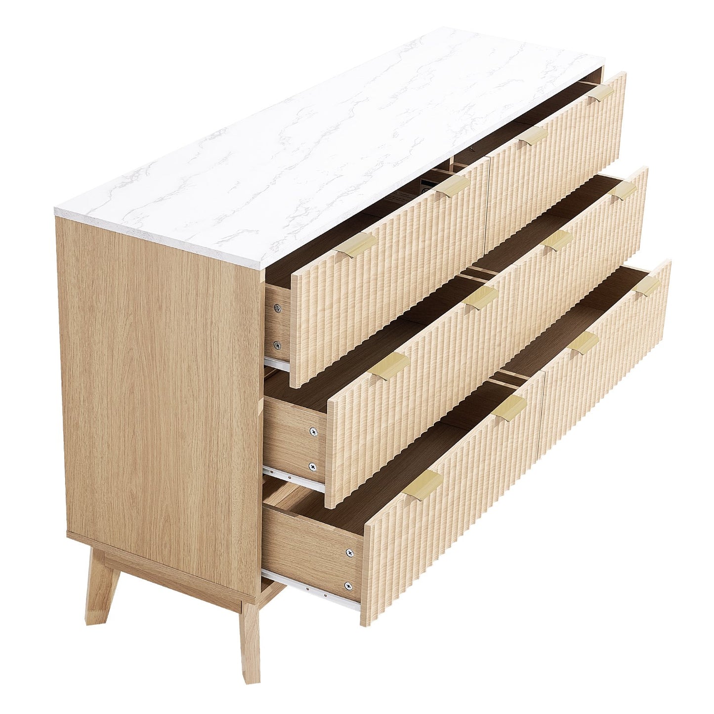 6 Fluted Drawer Dresser, Wooden Chest of Drawers with Sliding & Anti-tip Device, Modern Minimalist Dresser Chest, Fluted Closet Storage for Living Room, Hallway, Bedroom, Entryway, Light Wood