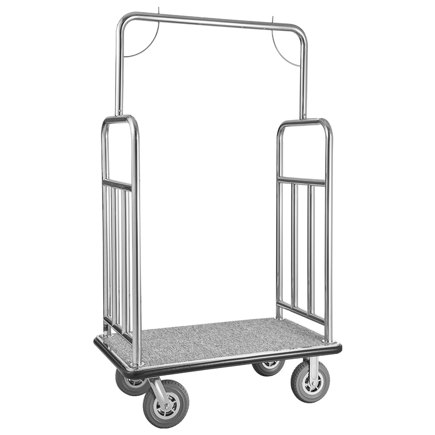 Hotel Luggage Cart, 1200 LBS Load Capacity, Brushed Stainless Steel Finish Bellman's Cart, Valet Cart with Grey Carpeted Deck and 8-inch Rubber Wheels, Ideal for Hotels, Condos, Resorts, Silver