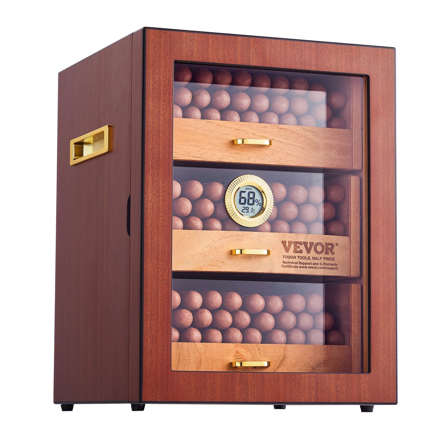 Cigar Humidor Cabinet, Handmade Spanish Cedar Wood Cigar Humidor for 100-150 Cigars, Glass Cigar Desktop Storage Case with Digital Humidifier, Hygrometer, Shelves, and Handle, Great Gift for Men