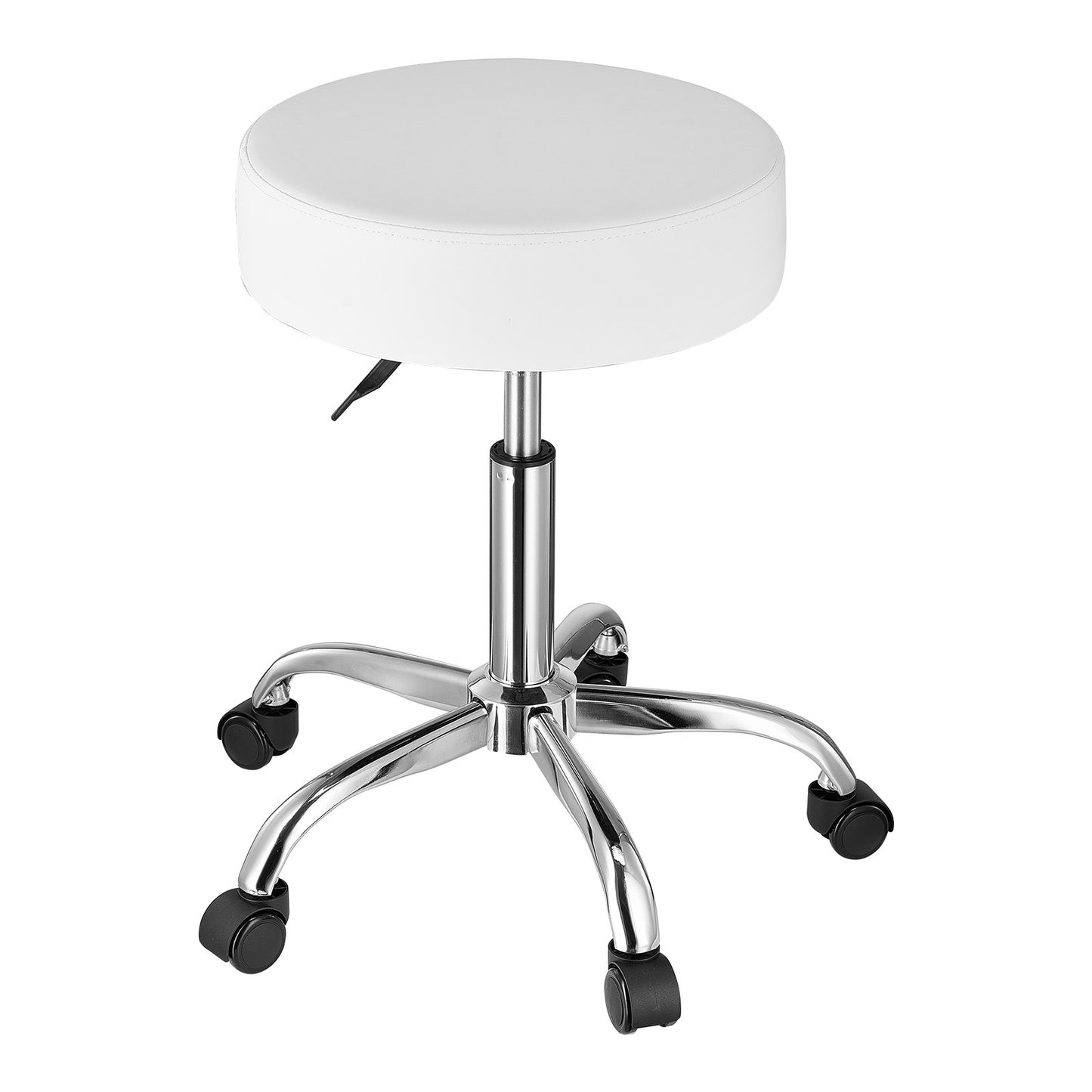 Rollhocker mit Rollen, Tragkraft 204 kg, runder Rollhocker mit verstellbarer Höhe, drehbar, aus dickem PU-Leder, für Salon, Spa, Massage, Tattoo-Studio, Klinik, Weiß