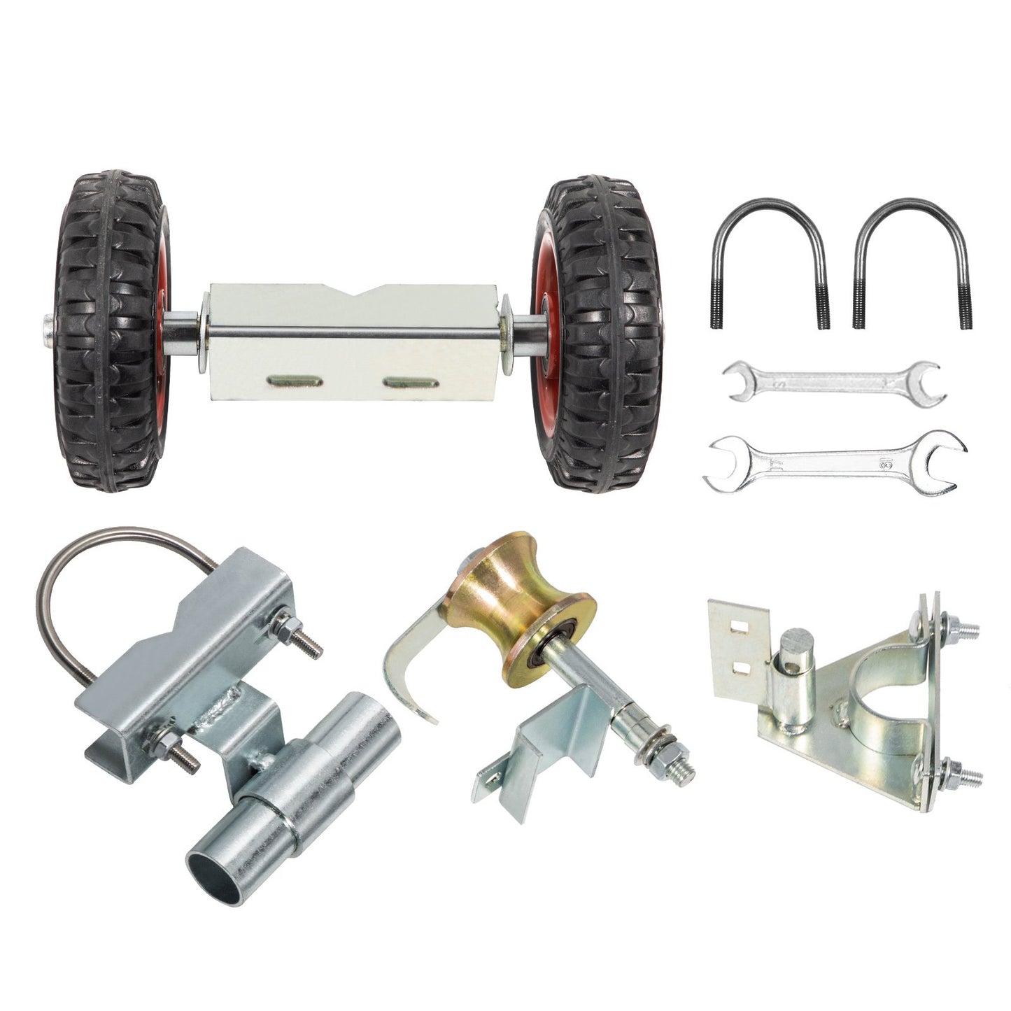 Chain Link Rolling Gate Kit Galvanized Steel Rolling Fence 6 Universal Track Bracket Chain Link Rolling Gate Hardware Kit 2 Solid Rubber Wheels Fence Rolling Kit for Chain Link Sliding Gate