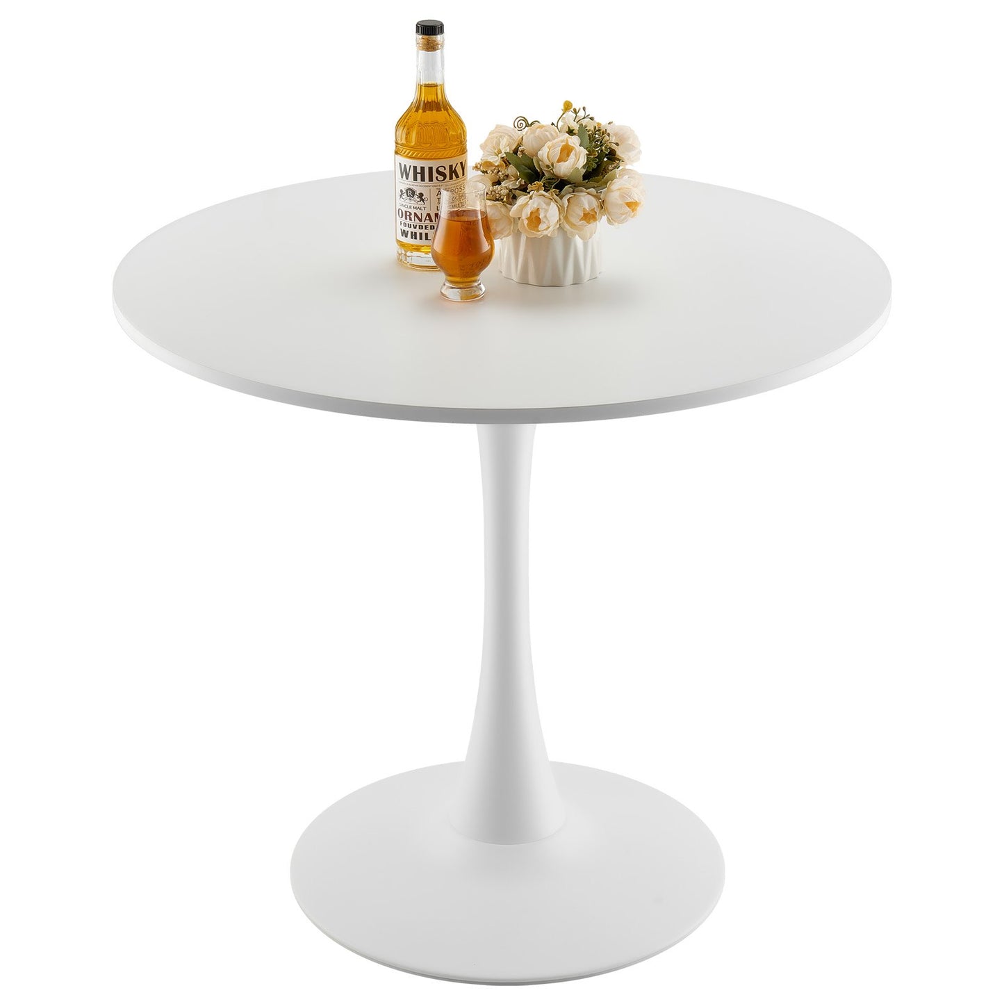 Round Dining Table, 31.5 in Wood Table for 2-4 Person, Modern Circle Furniture, Leisure Coffee Office Tables with Pedestal Base in Tulip Design, for Home Kitchen Living Room, White(Only Table)