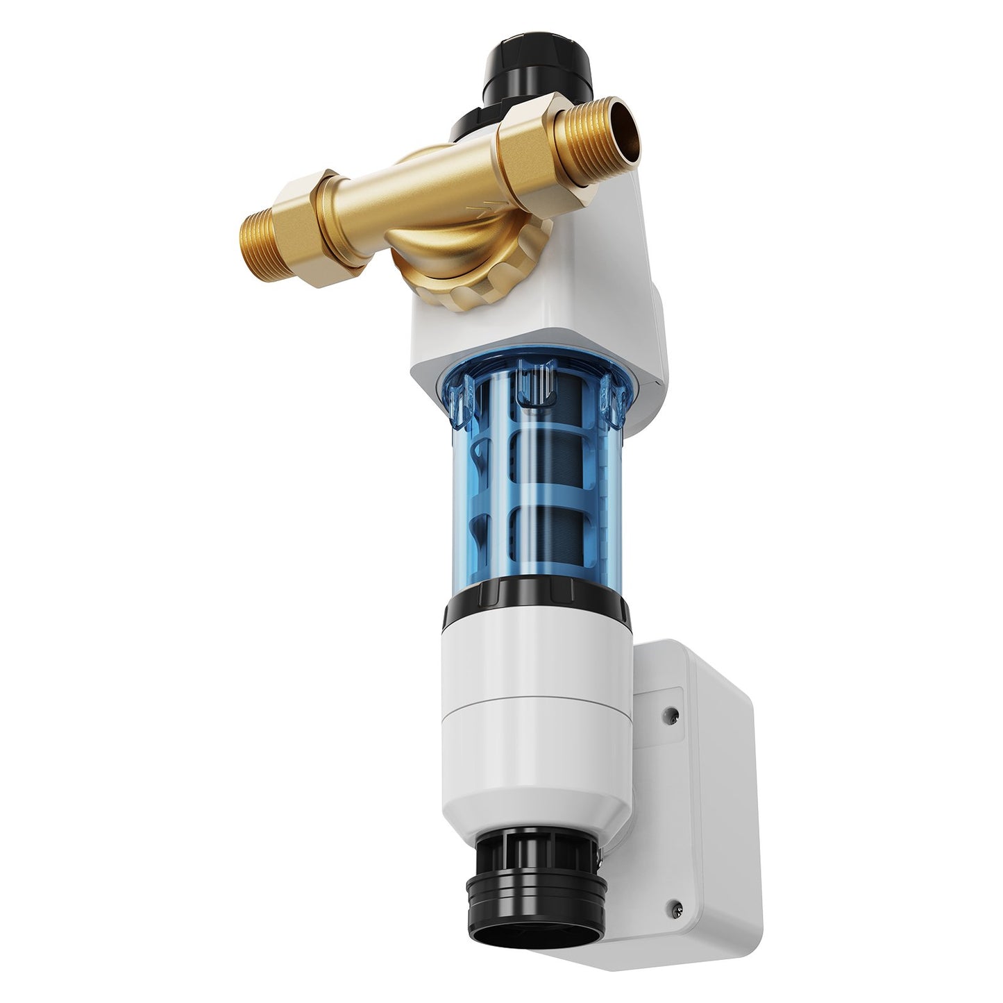 Spin Down Filter, 40 Micron Whole House Sediment Filter for Well Water, 3/4" (1.9 cm) G-M + 1" (2.5 cm) G-M + 3/4" (1.9 cm) G-F, 4 T/H High Flow Rate, for Whole House Water Filtration Systems, Well Water Sediment Filter