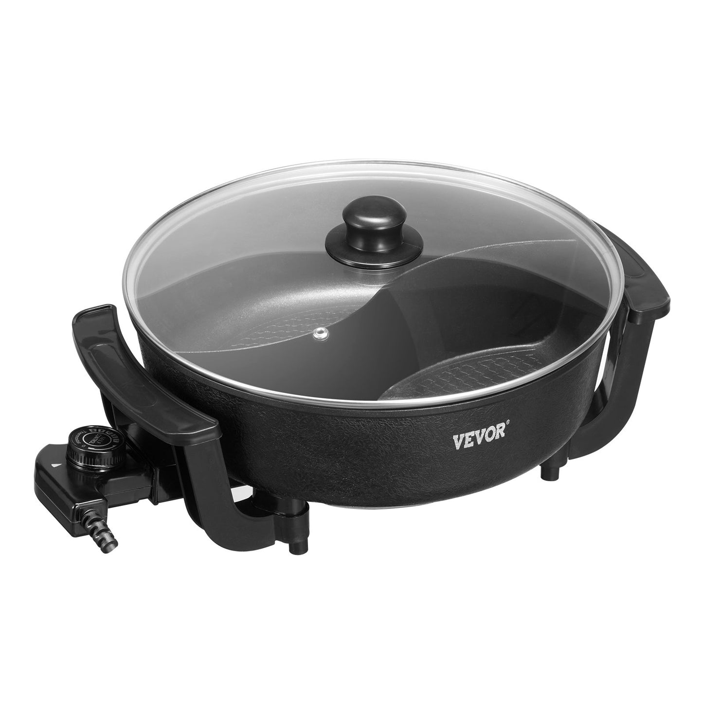 Elektrischer Hot Pot, 1360 W, 5 l, Shabu-Shabu-Topf mit zwei Geschmacksrichtungen, antihaftbeschichtet, mit Trennwand, Glasdeckel, Temperaturregelung, ideal für 6–10 Personen, Familienessen und Partys.