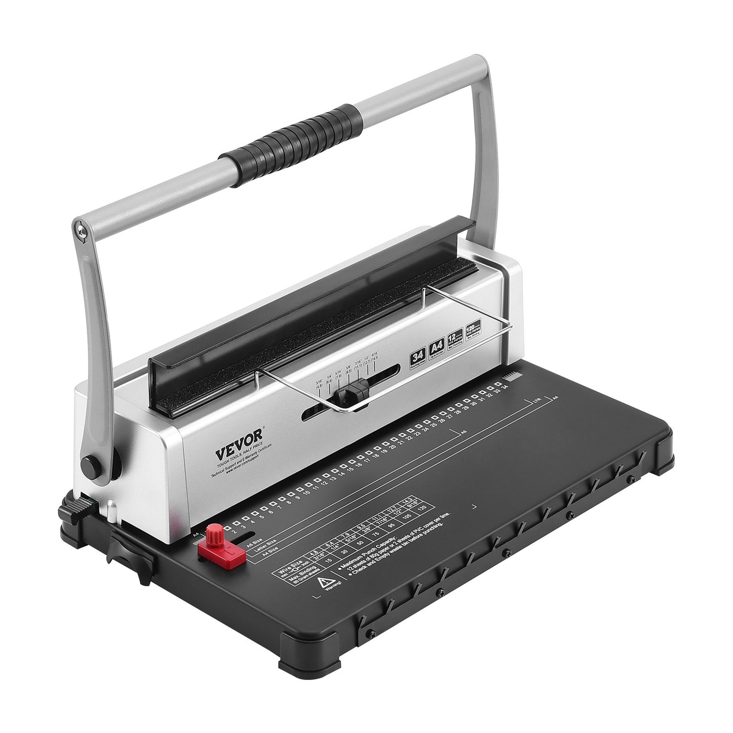 Spiralbindemaschine, manuelle Buchbindemaschine mit 34 Löchern für 120 Blatt, Locher mit einstellbaren Spiralbindungen (3/16" - 9/16") und Seitenrand, für Letter-, A4- und A5-Formate.