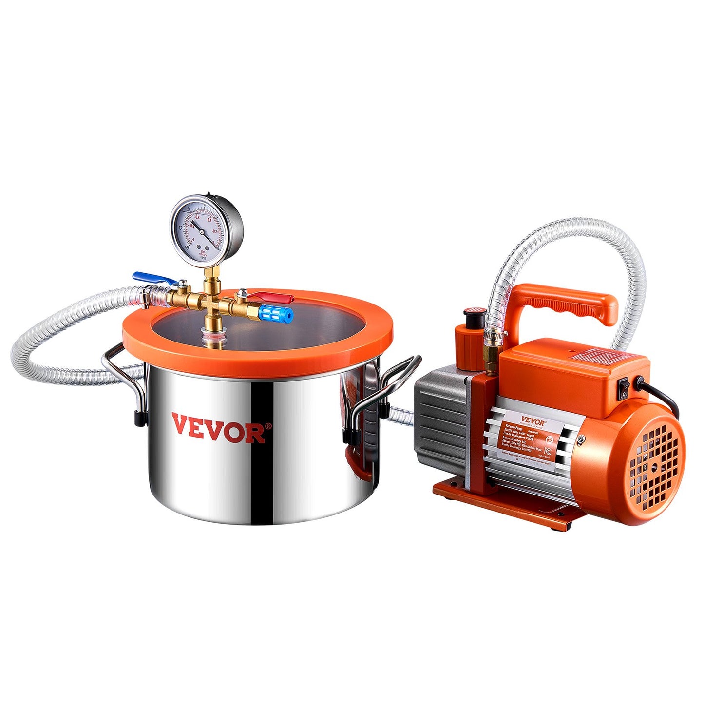 5.7 L(1.5 Gallon) Vacuum Chamber and 100 L/min(3.5 CFM) Pump Kit, Stainless Steel Chamber, Single Stage Vacuum Pump Degassing Chamber Kit, with Acrylic Lid, Oil, 1.5m(4.92 ft) Hose, for Degassing Resin Silicone Epoxies