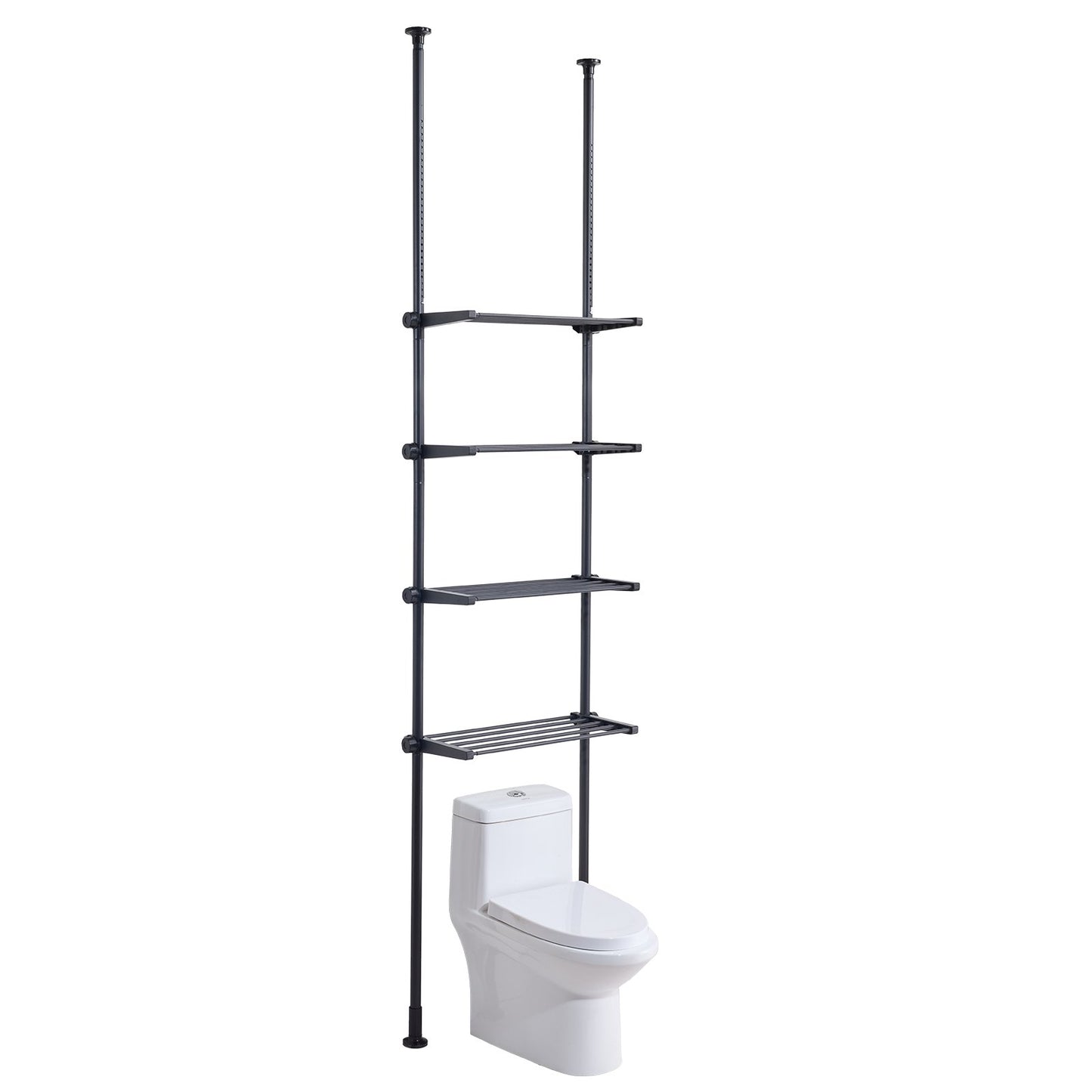 Over the Toilet Storage, 4-Tier Adjustable Over Toilet Bathroom Organizer, Low-carbon Steel 53"-132" Tall Storage Shelf Rack, Easy Assembly Laundry Space Saver, for Small Rooms, Fit Most Toilets
