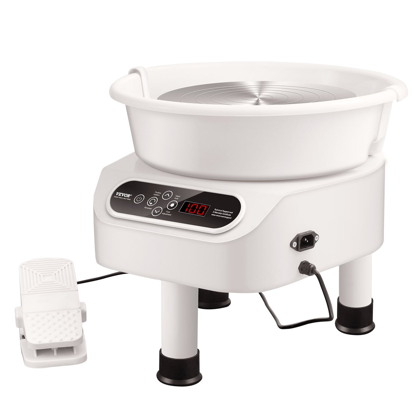 Pottery Wheel 27.9 cm Ceramic Wheel Foot Pedal Touch Screen 450W 3 Legs White
