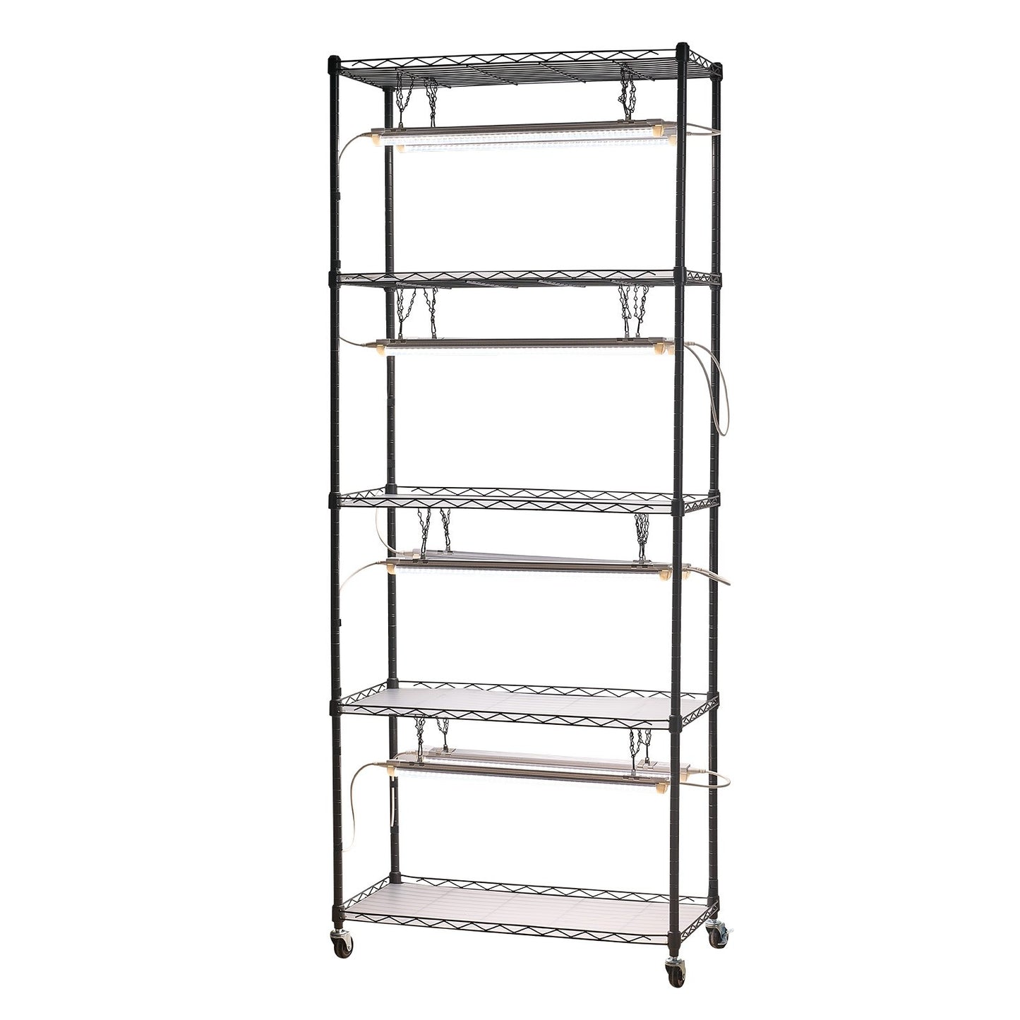 Selbstbau-Pflanzenregal mit Pflanzenlampen, 180 cm hoher Indoor-Pflanzenständer mit Rollen, 192-W-5000-K-Vollspektrum-Pflanzenlampen, robustes Metall-Pflanzenregal, Blumentopfhalter für die Anzucht von Samen