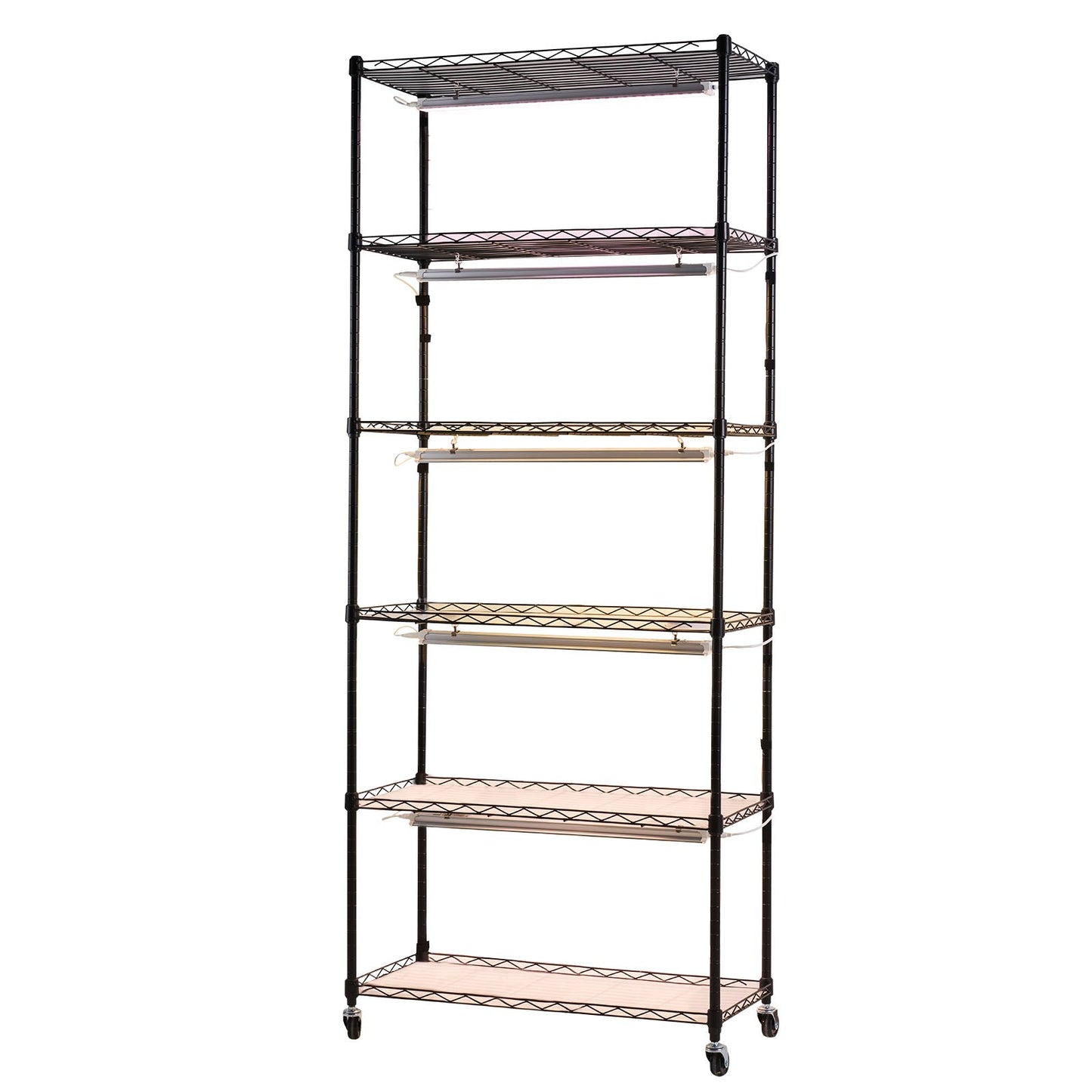 Pflanzenregal mit Pflanzenlampe, 6-stufiges Indoor-Pflanzenregal, 180 cm hohes Pflanzenpräsentationsregal mit Rollen und 4/9/14-Stunden-Timer, 150-W-Vollspektrum-Pflanzenlampe mit 3 Farben, Blumentopfhalter für die Anzucht von Samen