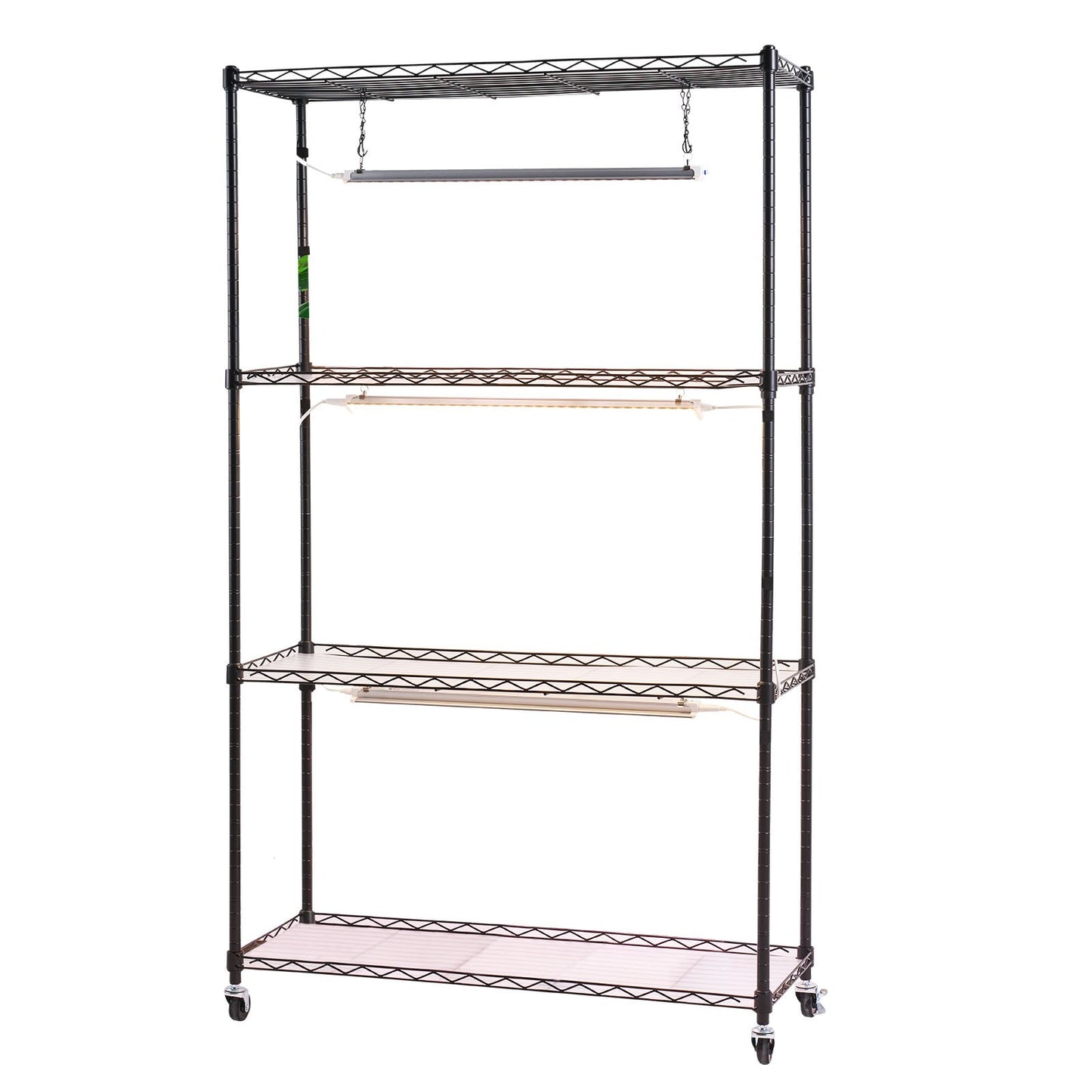 Pflanzenregal mit Pflanzenlampe, 4-stufiger Indoor-Pflanzenständer, 150 cm hohes Pflanzenregal mit Rollen, 90-W-Vollspektrum-Pflanzenlampe mit 3 Farben, robuster Metall-Blumentopfhalter für die Anzucht von Samen