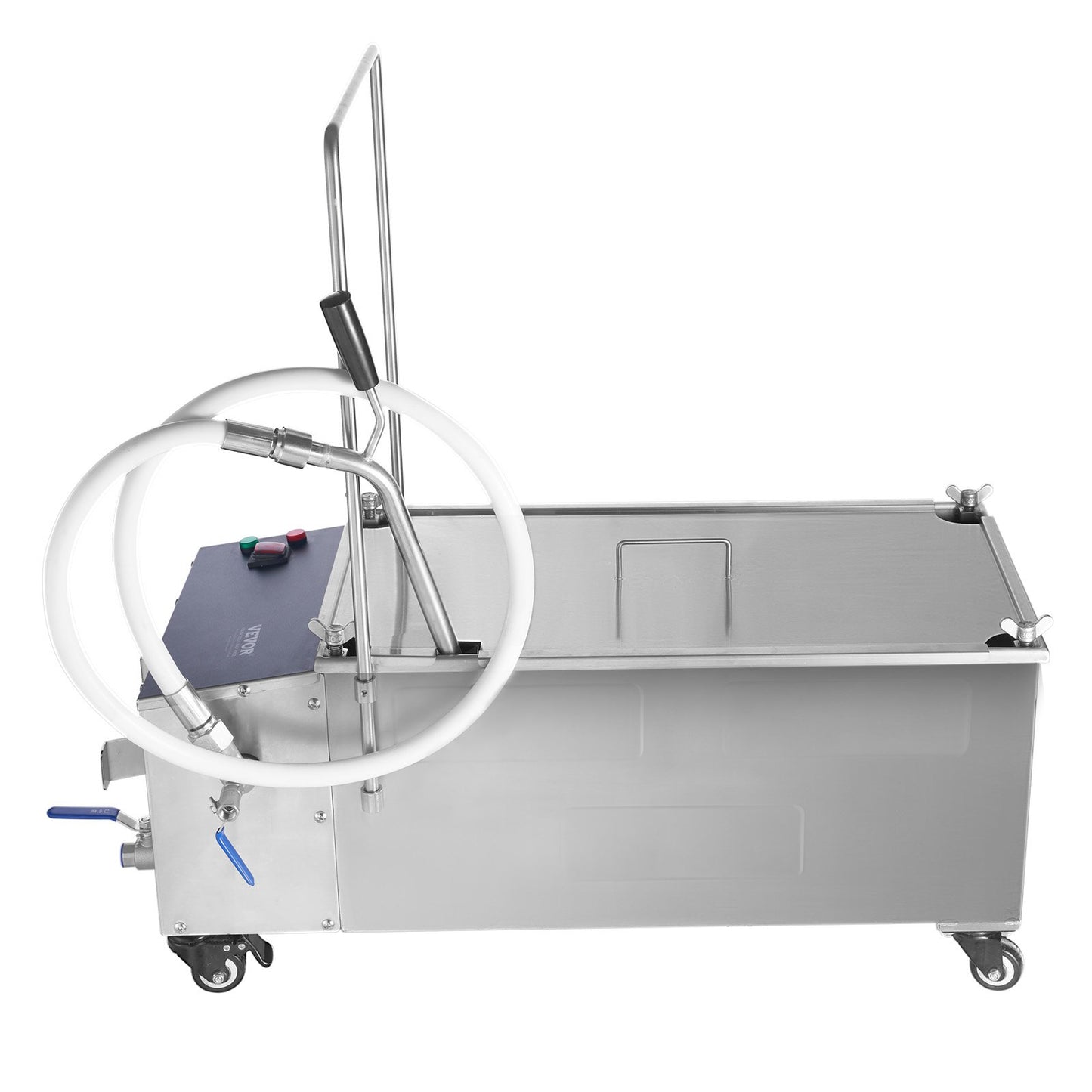 Mobiler Friteusenfilter, 55-Liter-Öltankkapazität, Ölfiltersystem mit 10 l/min Ölfiltergeschwindigkeit, mobiles Friteusenölfiltersystem mit Schwenkrädern, Ölschlauch für Restaurants und Burgerläden