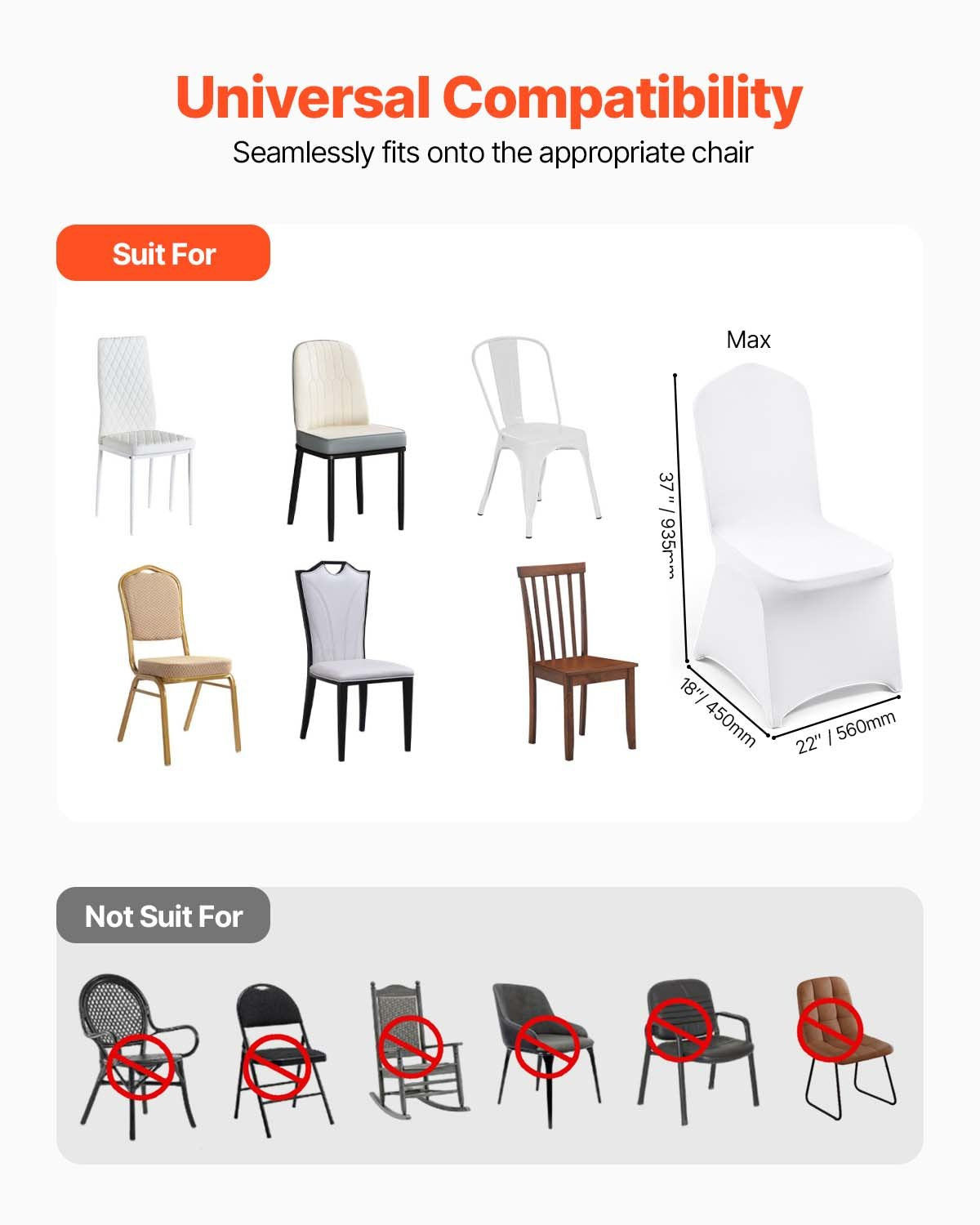 Stretch-Spandex-Klappstuhlhussen, universell passende Stuhlhussen, abnehmbare und waschbare Schutzhüllen, für Hochzeiten, Feiertage, Bankette, Partys, Feste und Essgelegenheiten (100 Stück, weiß)