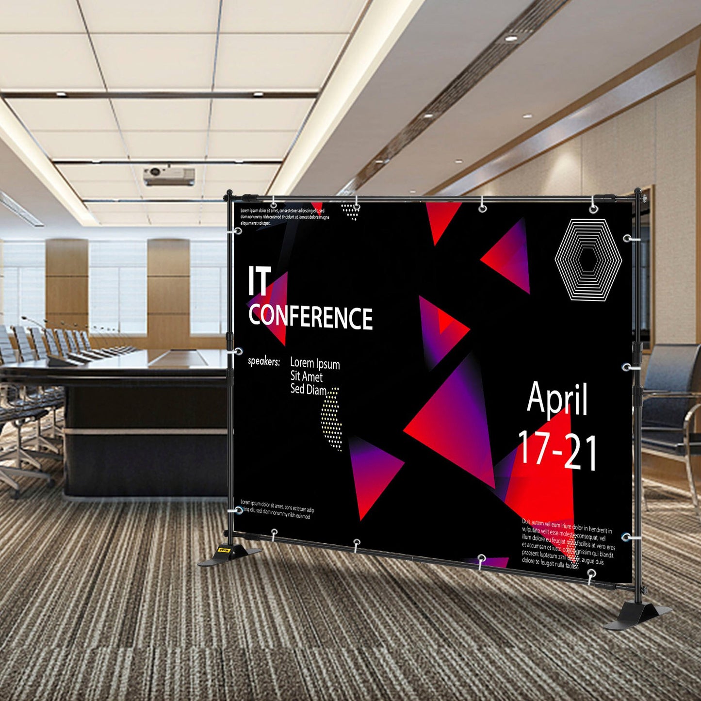 Step-and-Repeat-Hintergrundbannerständer (243,8 x 243,8 cm – 304,8 x 243,8 cm), höhen- und breitenverstellbar, teleskopierbar, mit Tragetasche