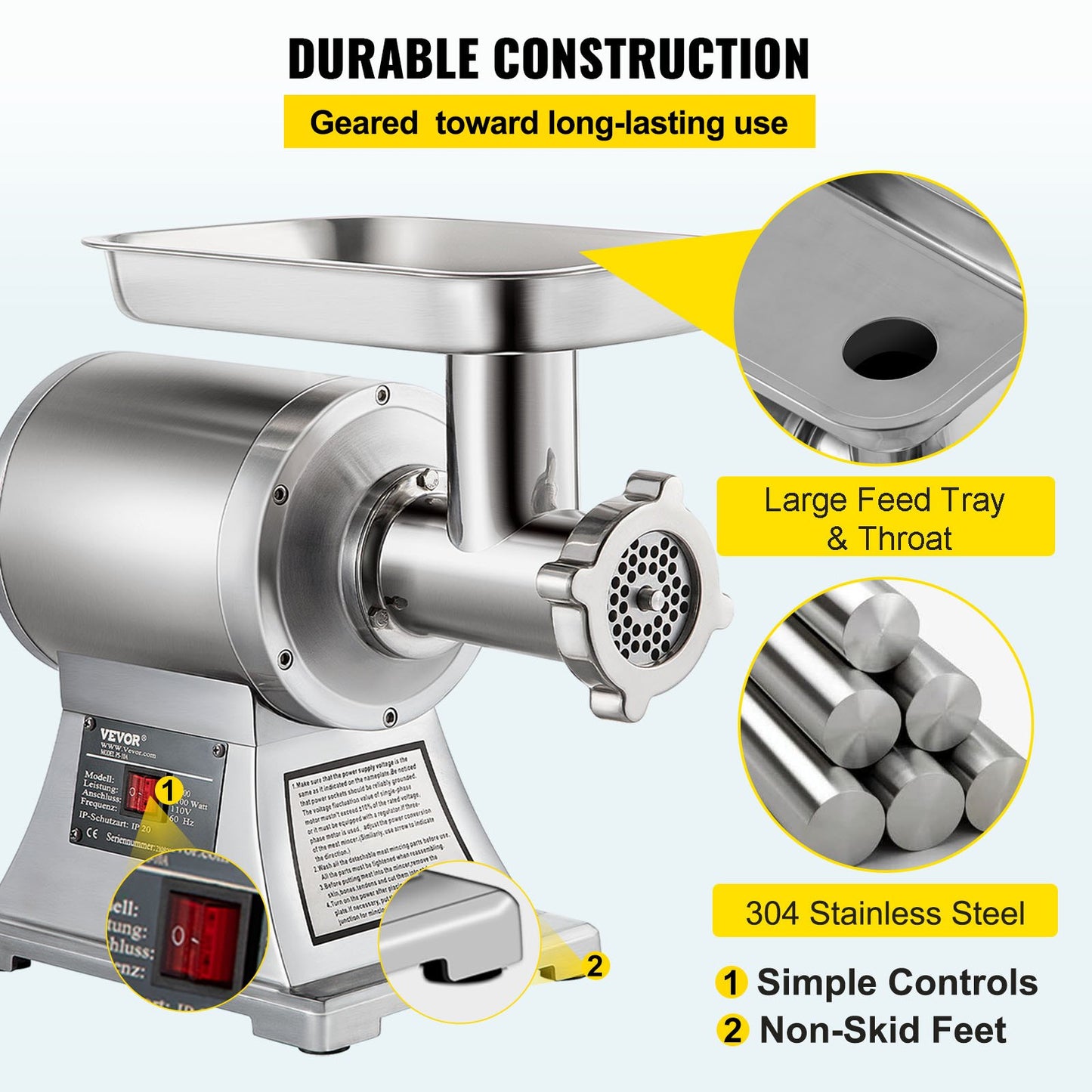 8500W Commercial Stainless Steel 204.1 kg Meat Grinder Cutter Blade Plate Sausage Stuffer