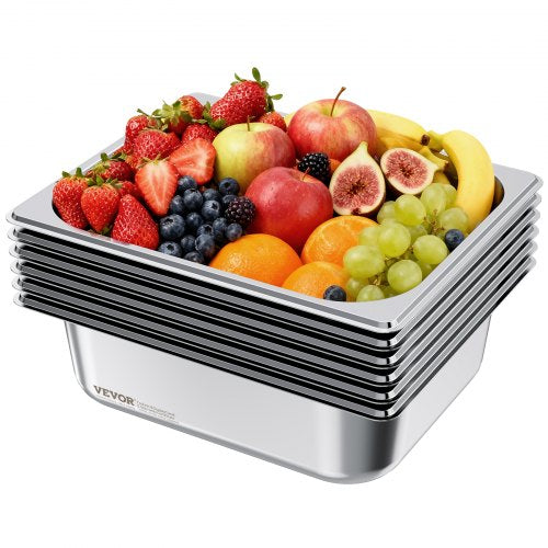 Stainless Steam Hotel Pans, 1/2 Size x 98mm Deep, 6L Table Steam Pan, Anti Jam Restaurant Supplies Reusable Rustproof Catering Storage for Home, Party, Restaurant, Hotel, Buffet, 6 Pack