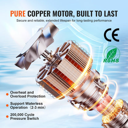 12V-Membranpumpe 1,8GPM 6,81 L/min 3-Kamm-Vattenpumpe Tryckbrytare