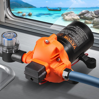 12V-Membranpumpe 1,8GPM 6,81 L/min 3-Kamm-Vattenpumpe Tryckbrytare