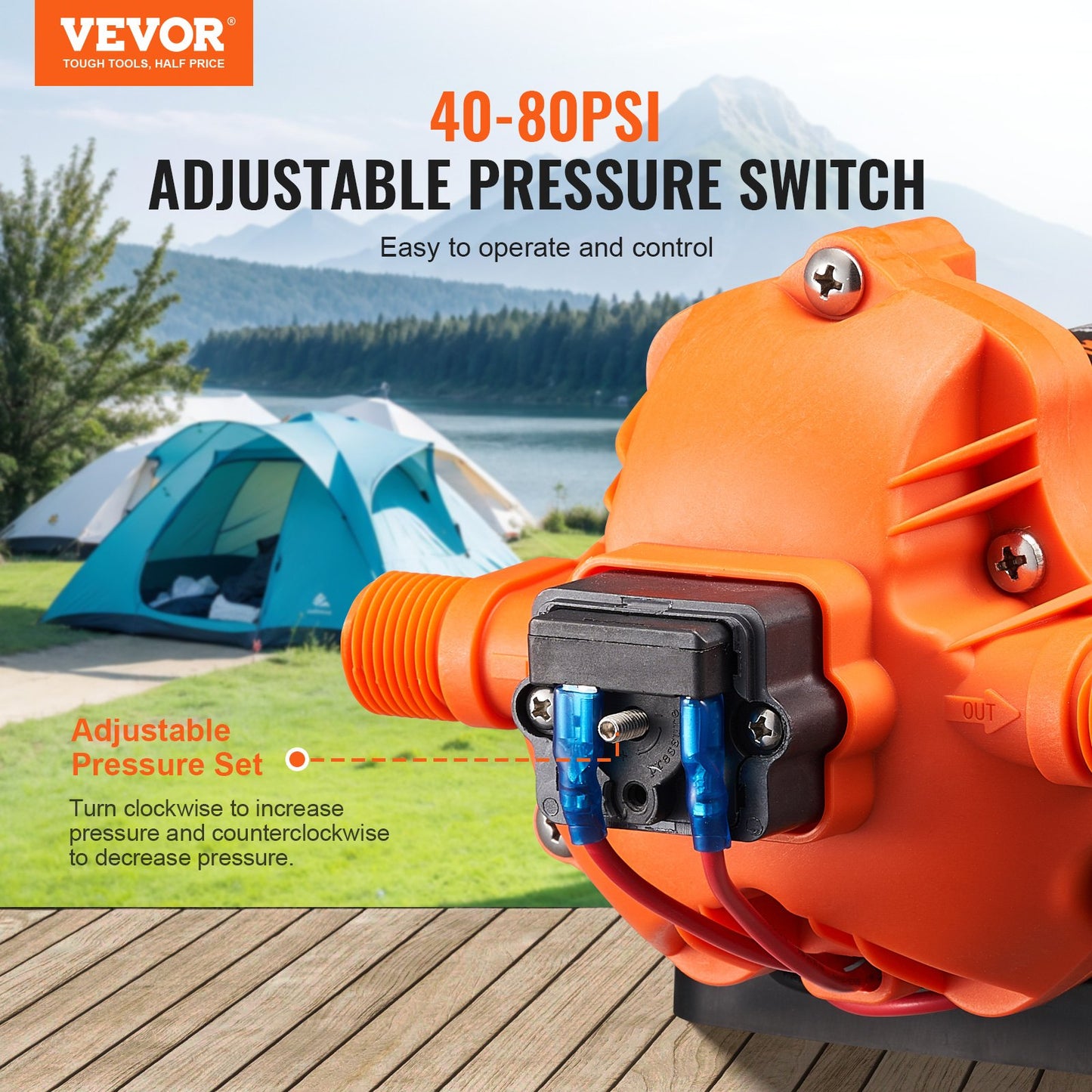 12V Membranpumpe 3GPM 11,36 L/min 3-Kamm-Vattenpumpe Tryckbrytare