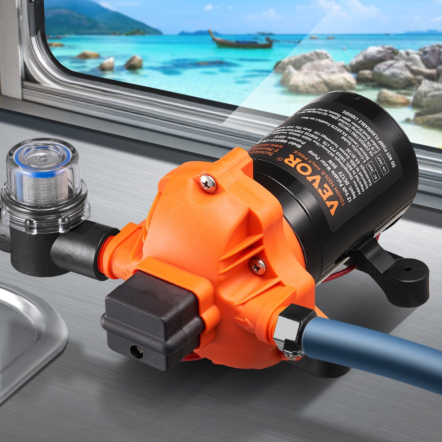 12V Membranpumpe 3GPM 11,36 L/min 3-Kamm-Vattenpumpe Tryckbrytare